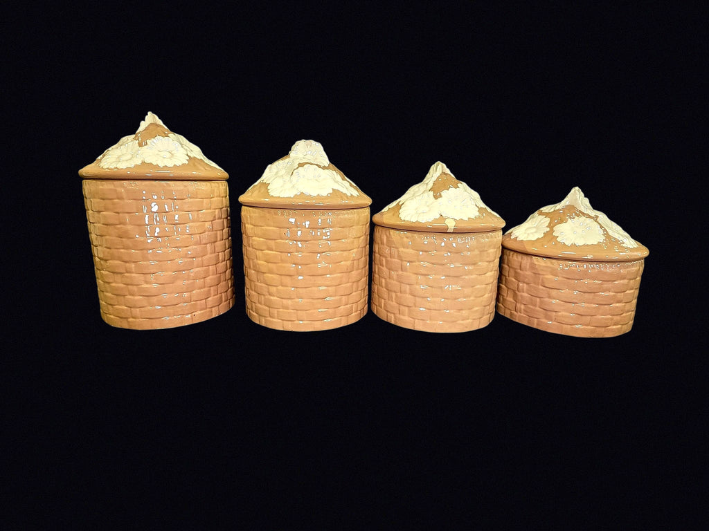 Ceramic Basketweave Canisters Set of 4 Late 20C