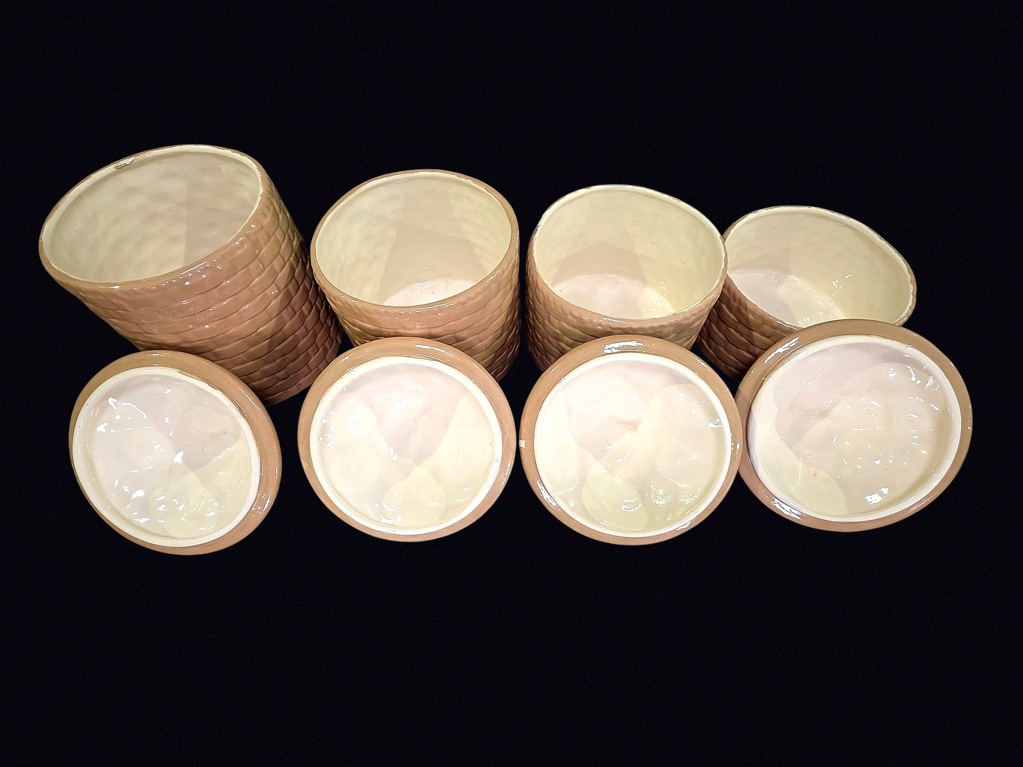 Ceramic Basketweave Canisters Set of 4 Late 20C