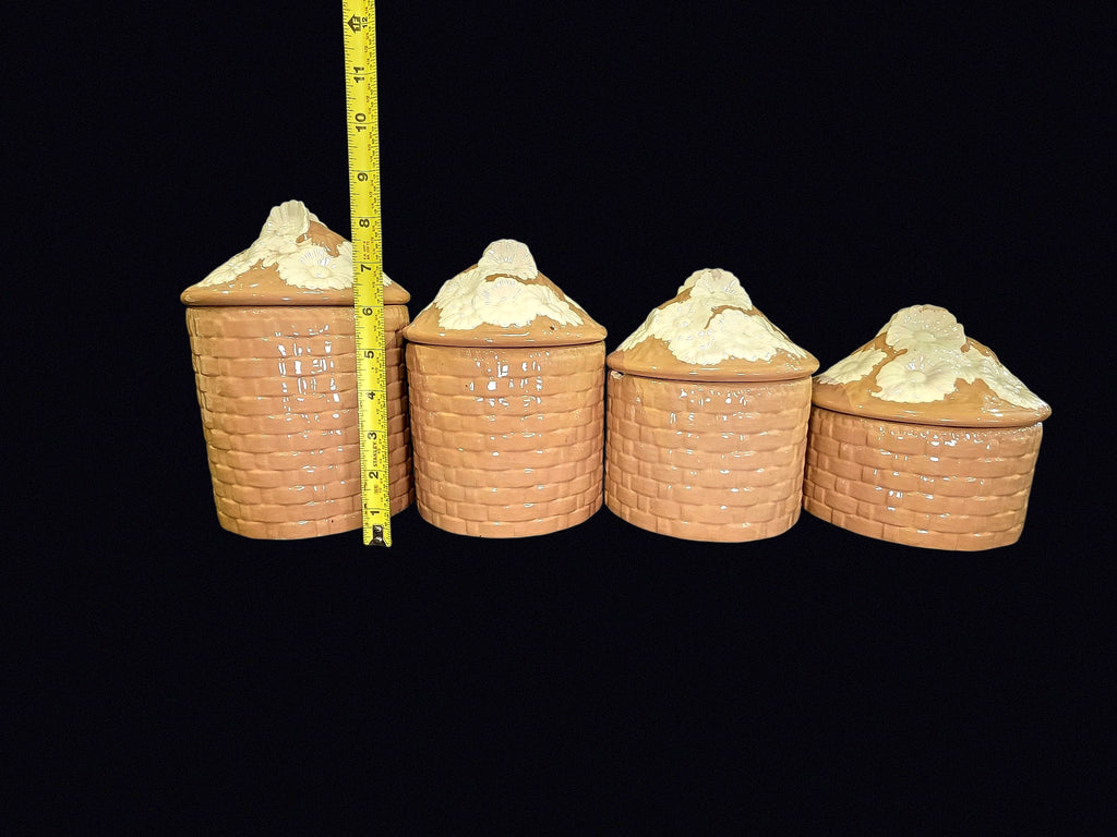 Ceramic Basketweave Canisters Set of 4 Late 20C