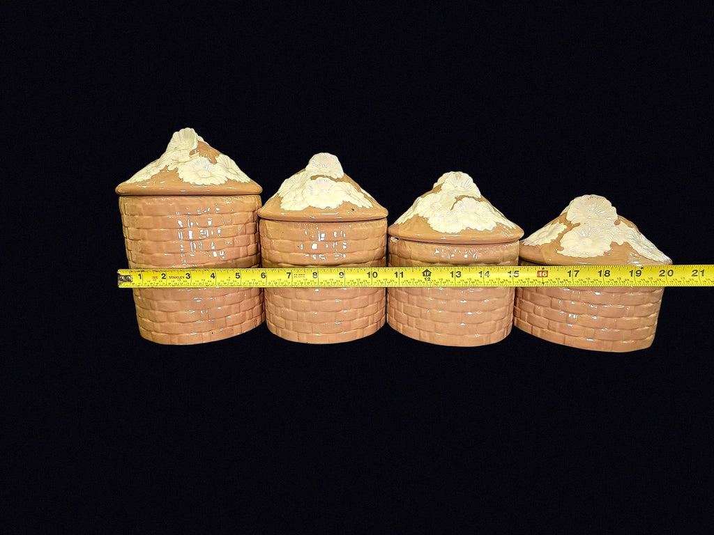 Ceramic Basketweave Canisters Set of 4 Late 20C