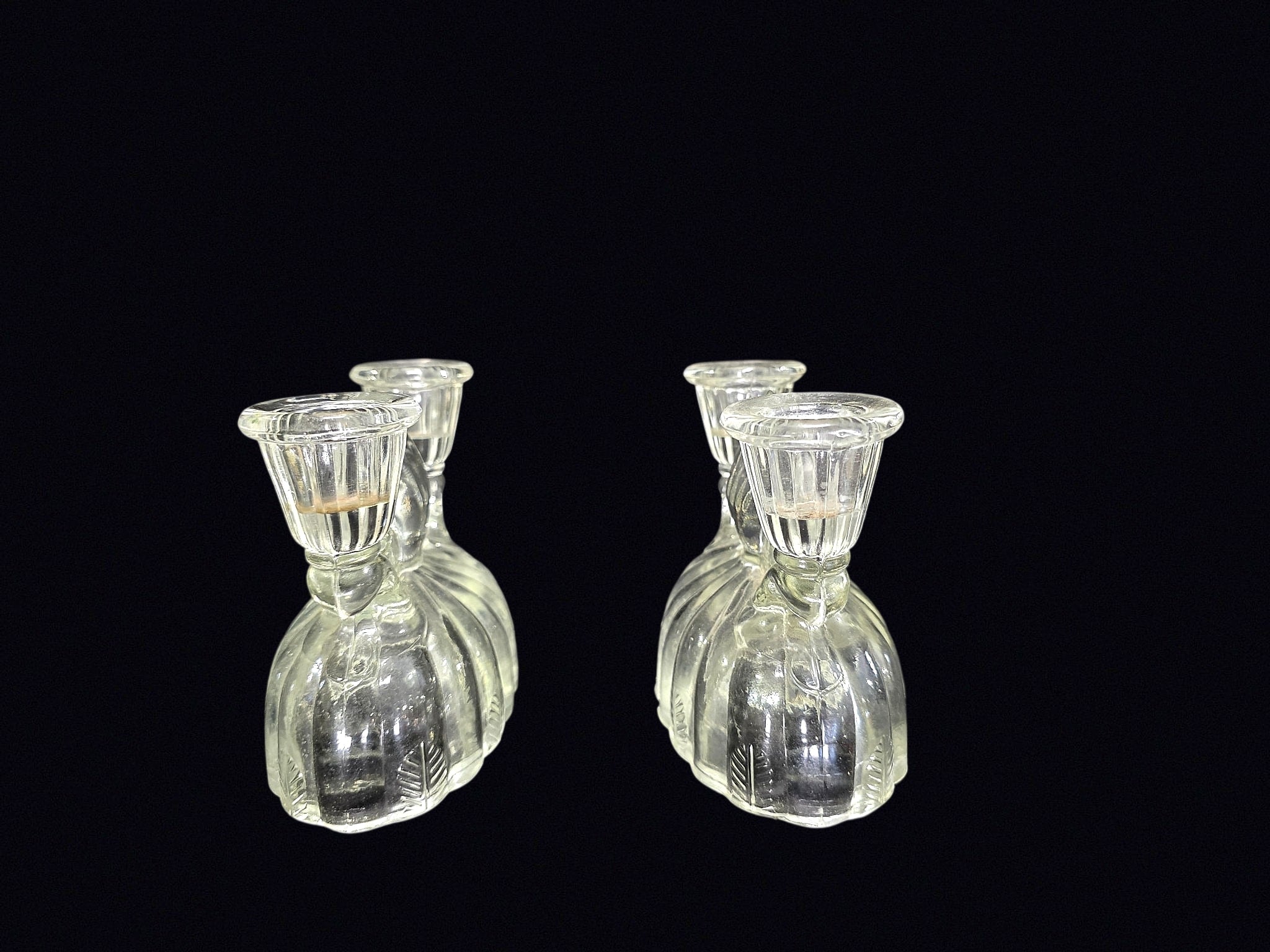Pressed Glass 2-Arm Candleholders Pair 1940s