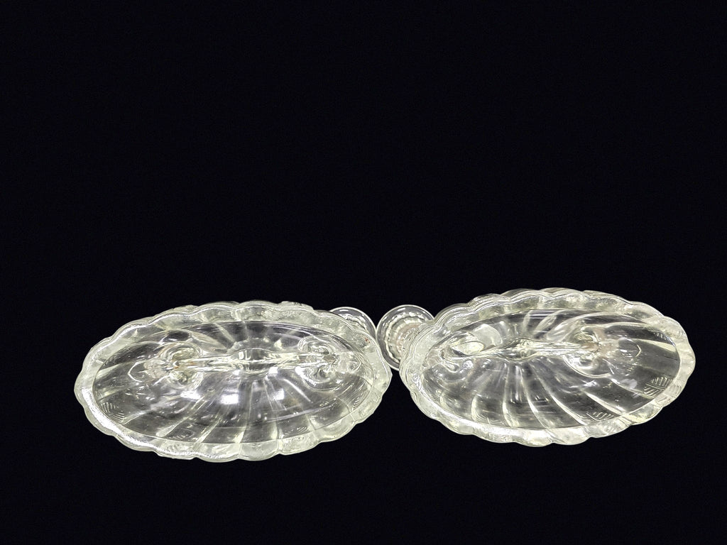 Pressed Glass 2-Arm Candleholders Pair 1940s