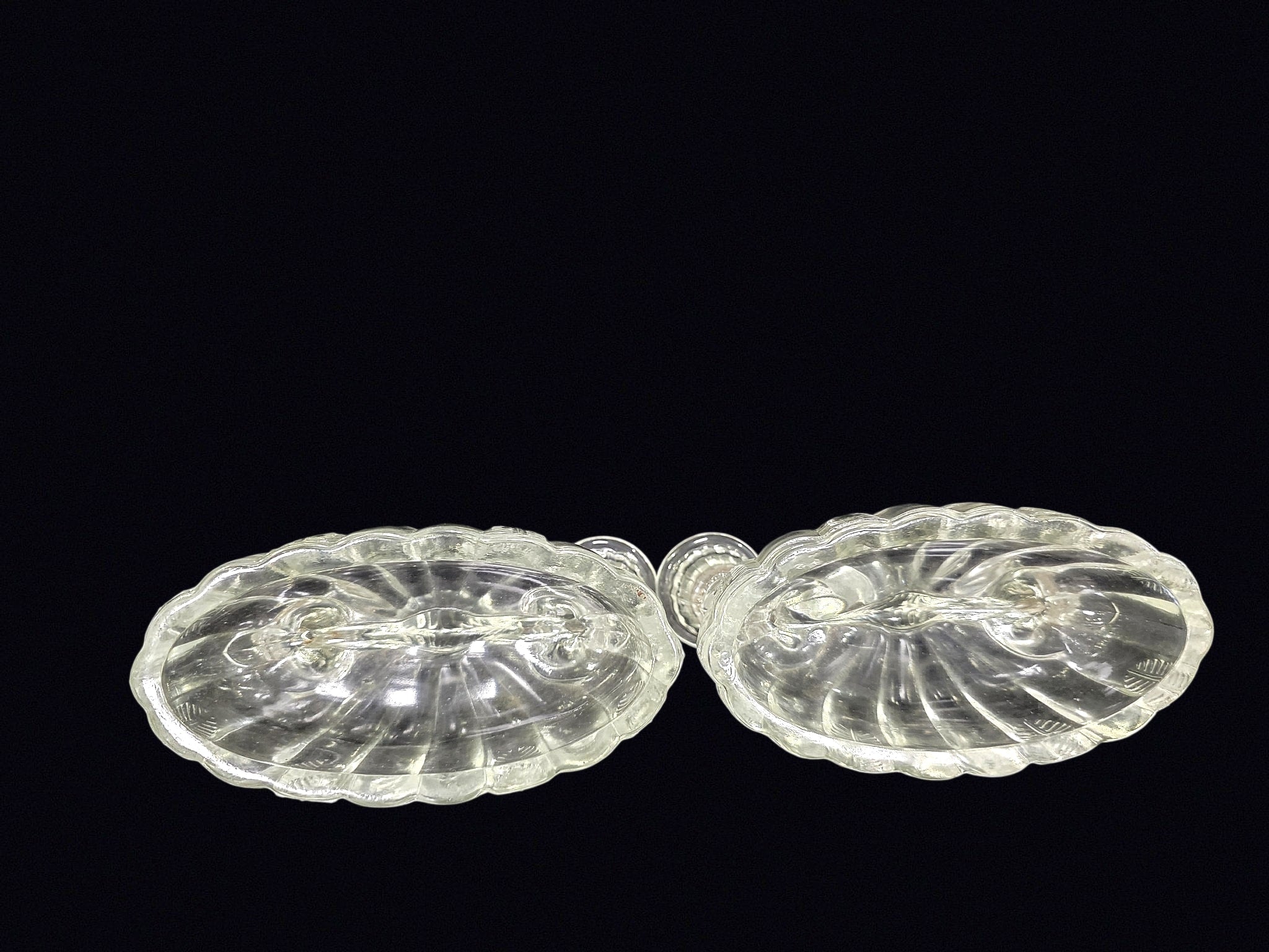 Pressed Glass 2-Arm Candleholders Pair 1940s