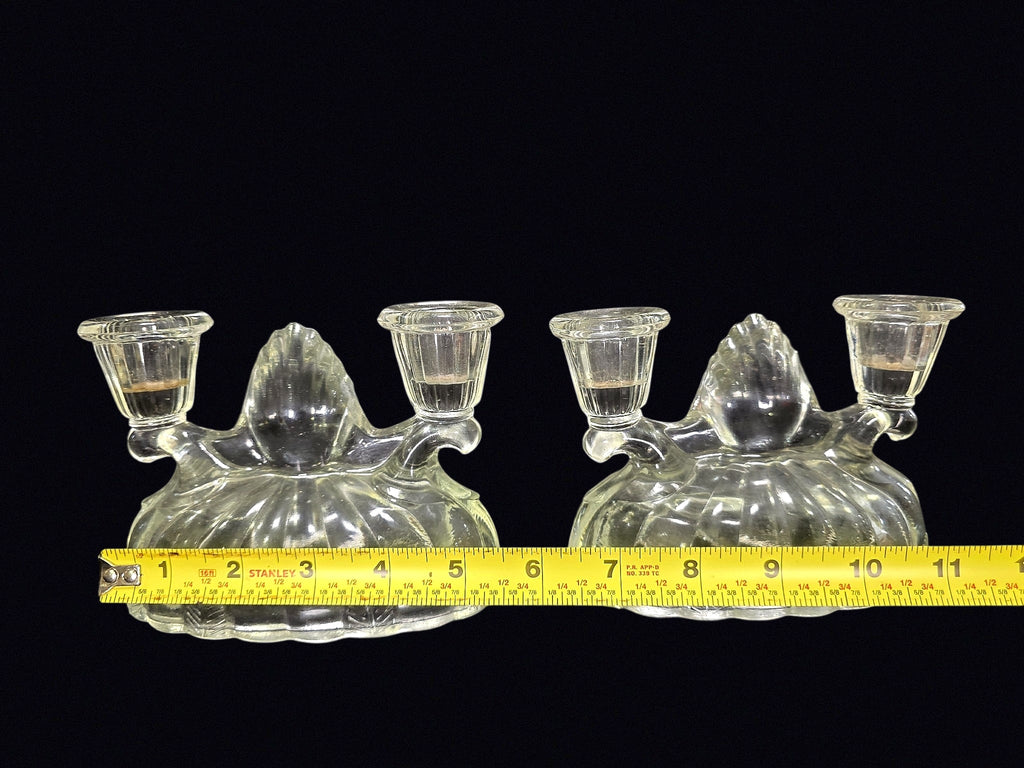 Pressed Glass 2-Arm Candleholders Pair 1940s