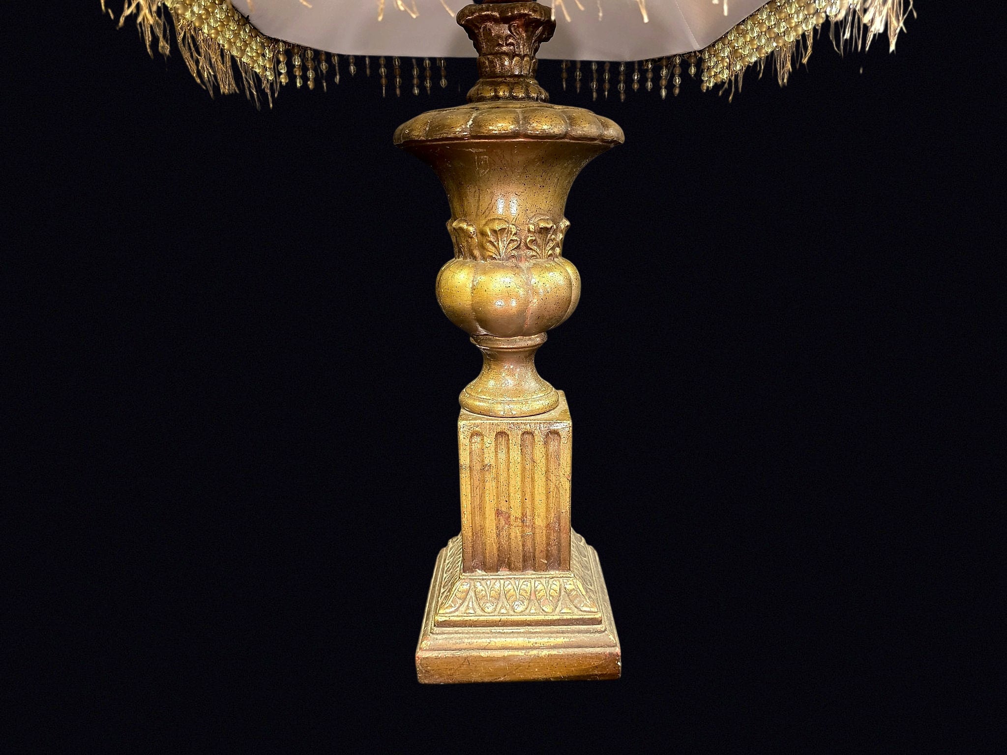 Neoclassical Gilt Urn Lamp Beaded Shade L20thC