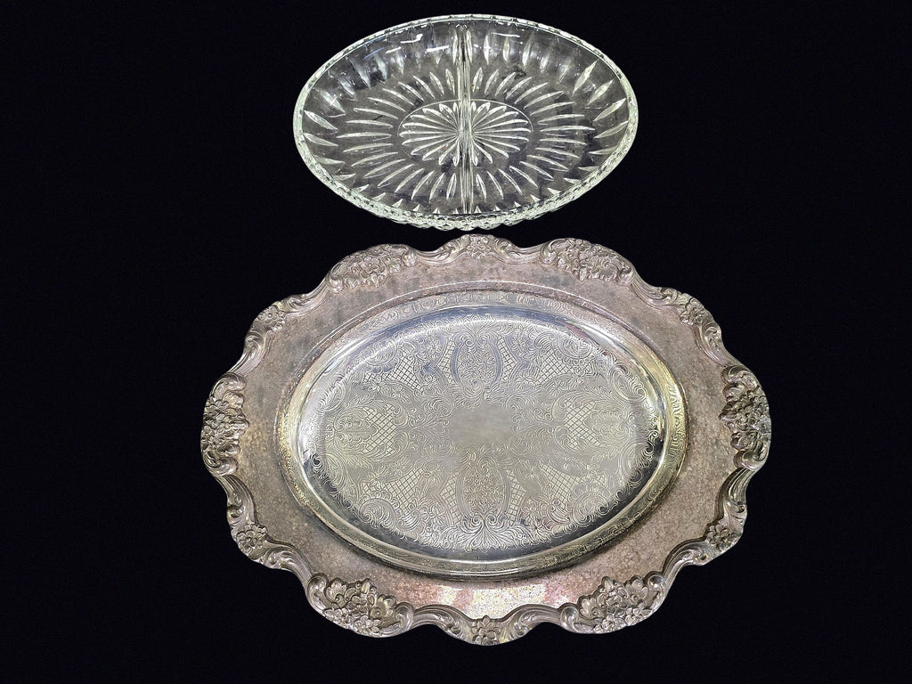 Silverplate Oval Tray Divided Glass Insert
