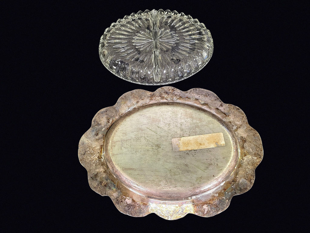 Silverplate Oval Tray Divided Glass Insert