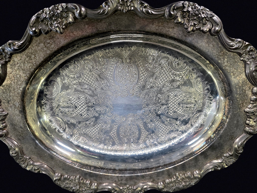 Silverplate Oval Tray Divided Glass Insert