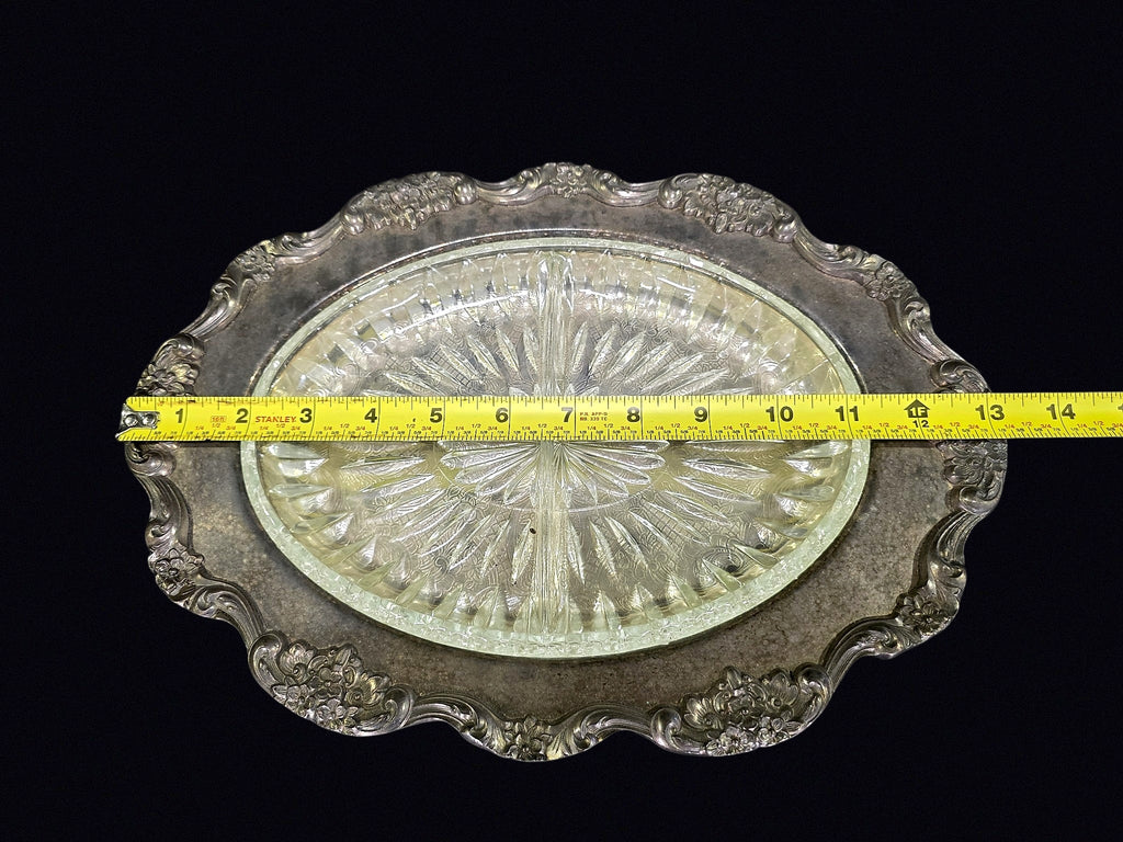 Silverplate Oval Tray Divided Glass Insert