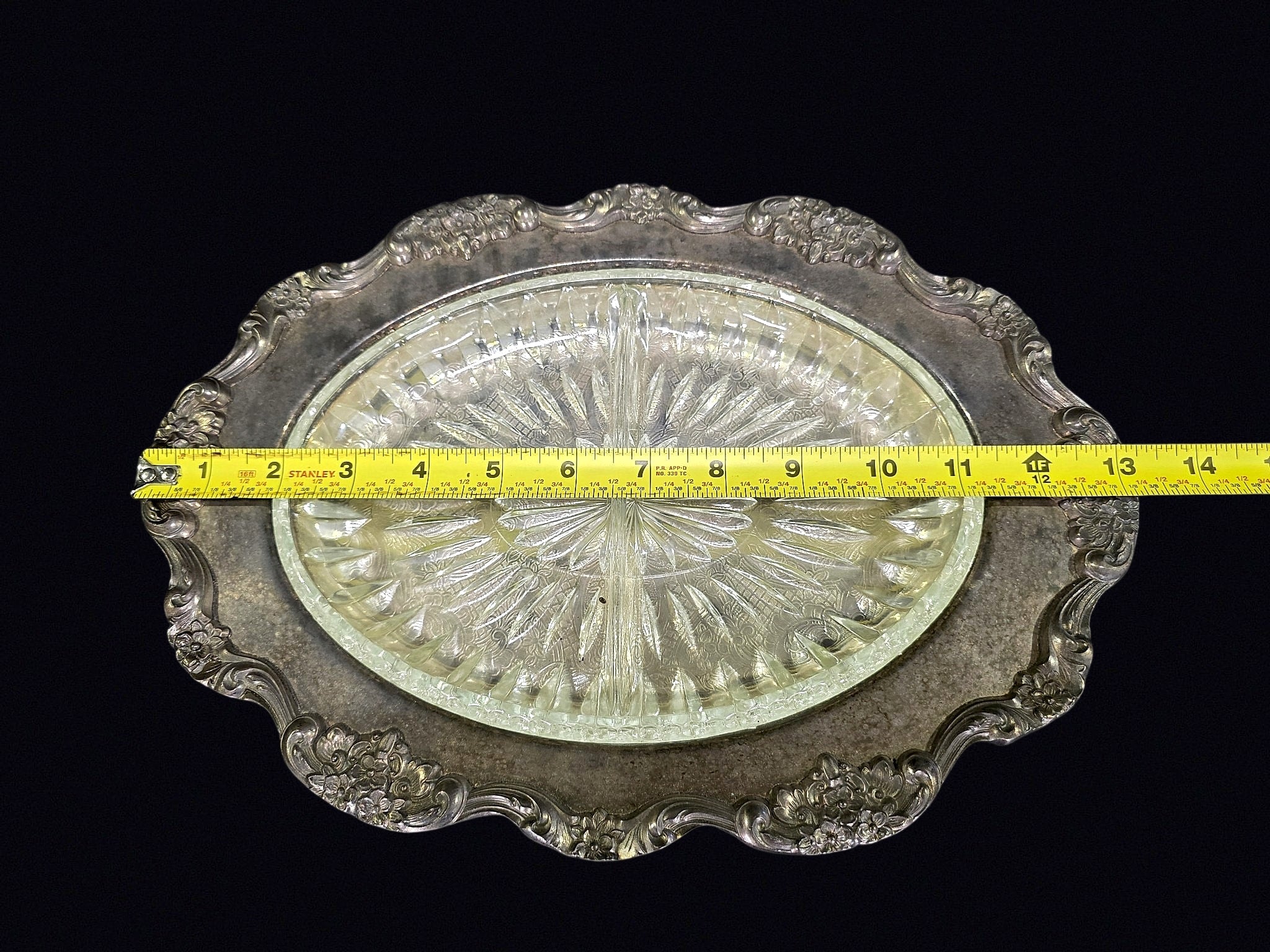 Silverplate Oval Tray Divided Glass Insert