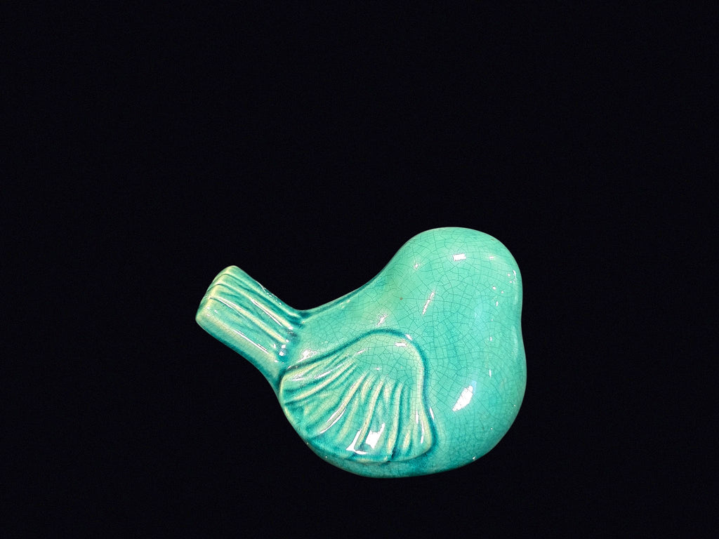 Turquoise Crackle Glaze Ceramic Bird 8in