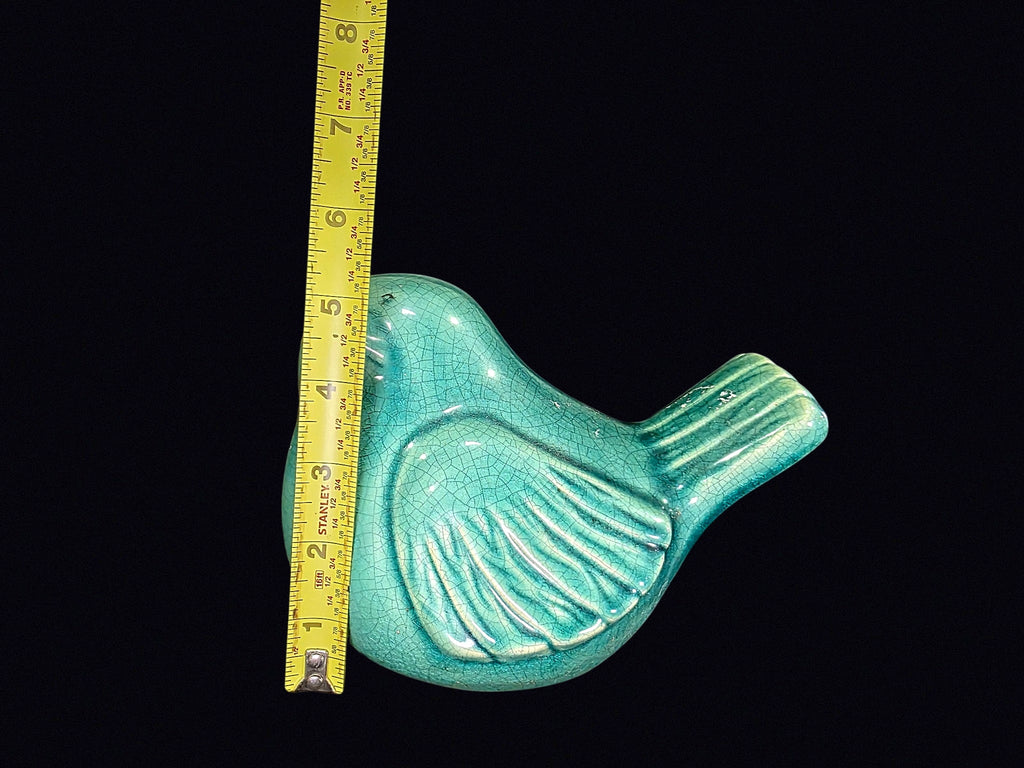 Turquoise Crackle Glaze Ceramic Bird 8in