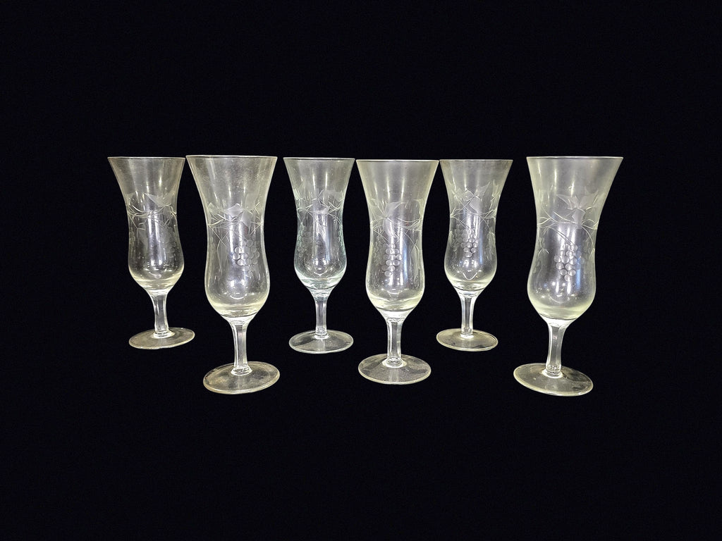 Six Etched Glass Tulip Hurricane Stems