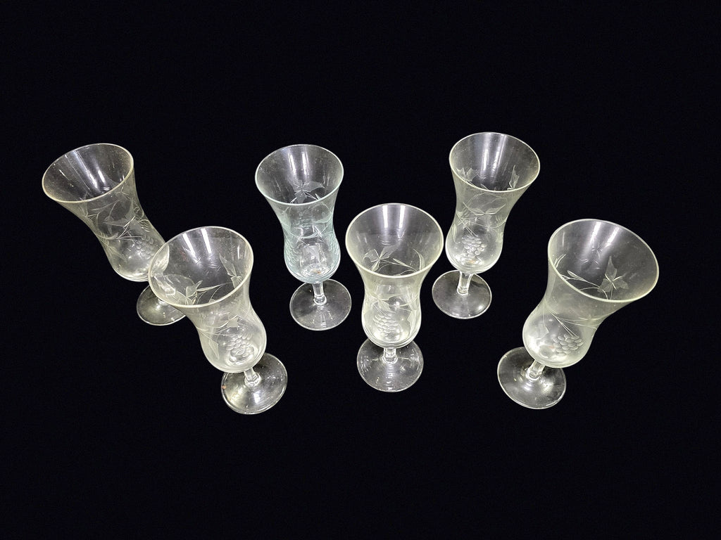 Six Etched Glass Tulip Hurricane Stems