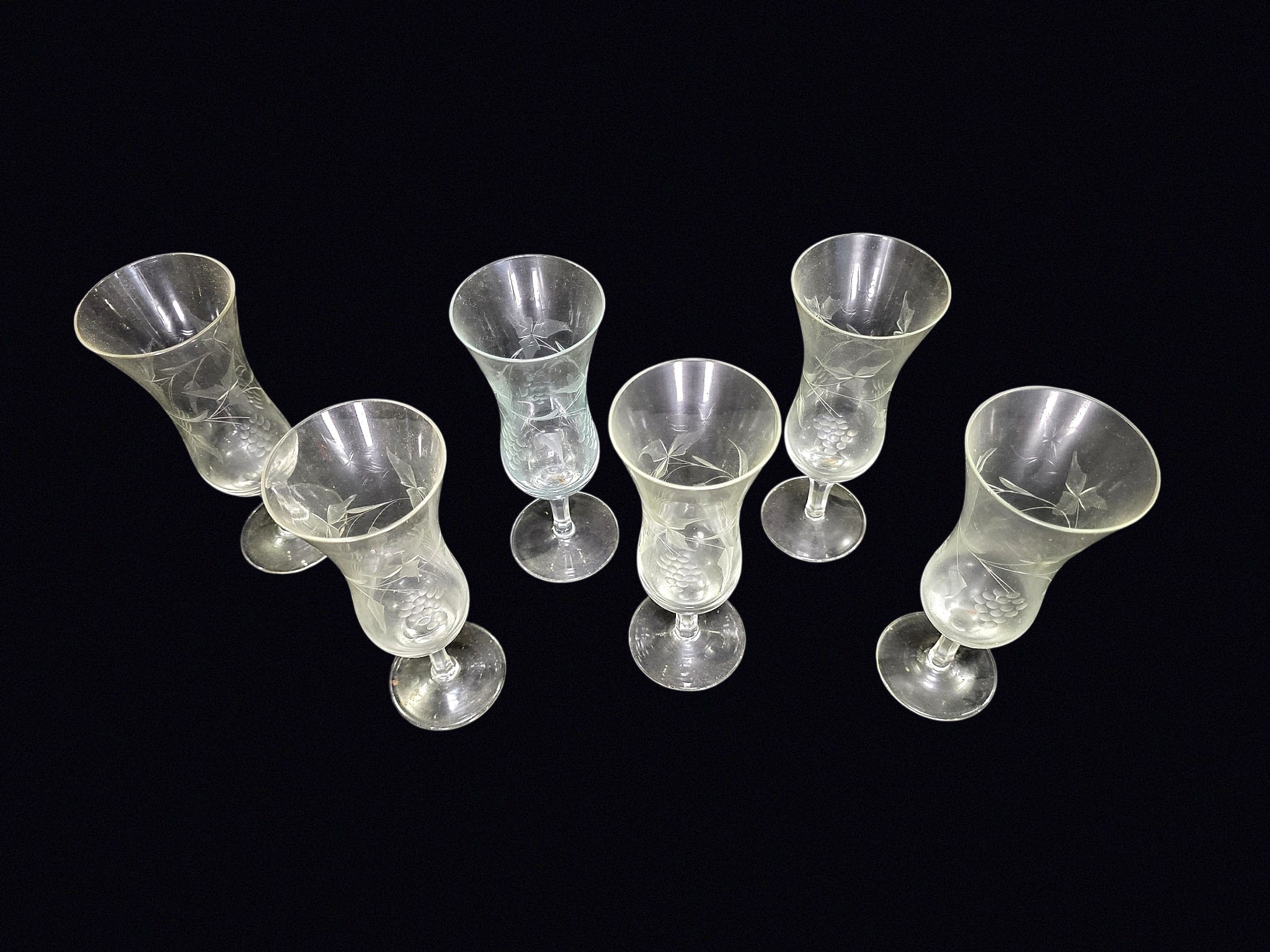 Six Etched Glass Tulip Hurricane Stems