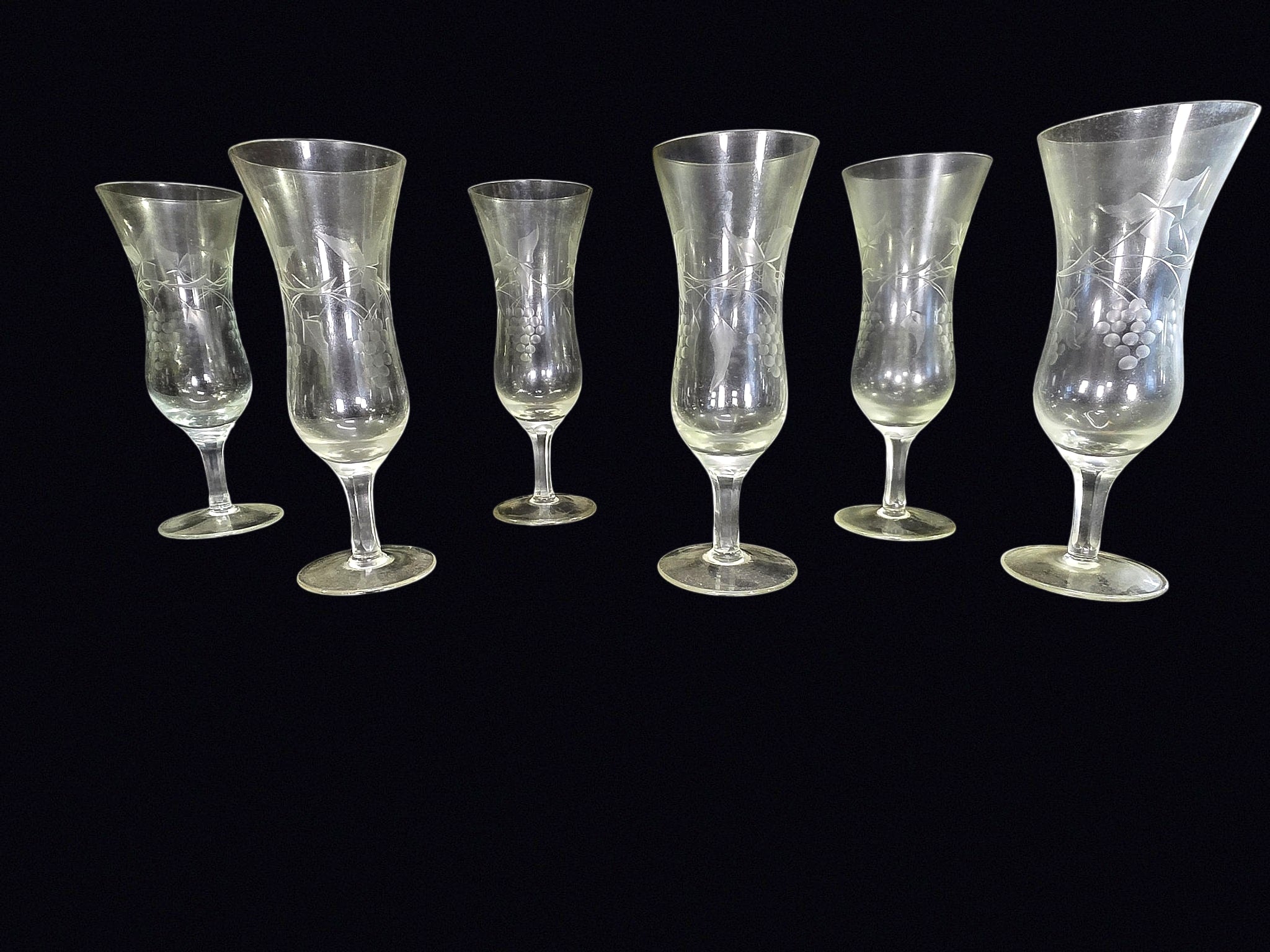 Six Etched Glass Tulip Hurricane Stems