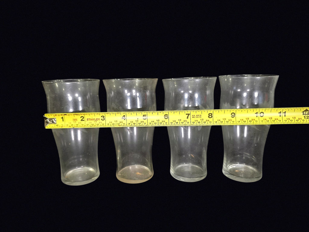 Etched Floral Glass Tumblers Set 4 Mid Century