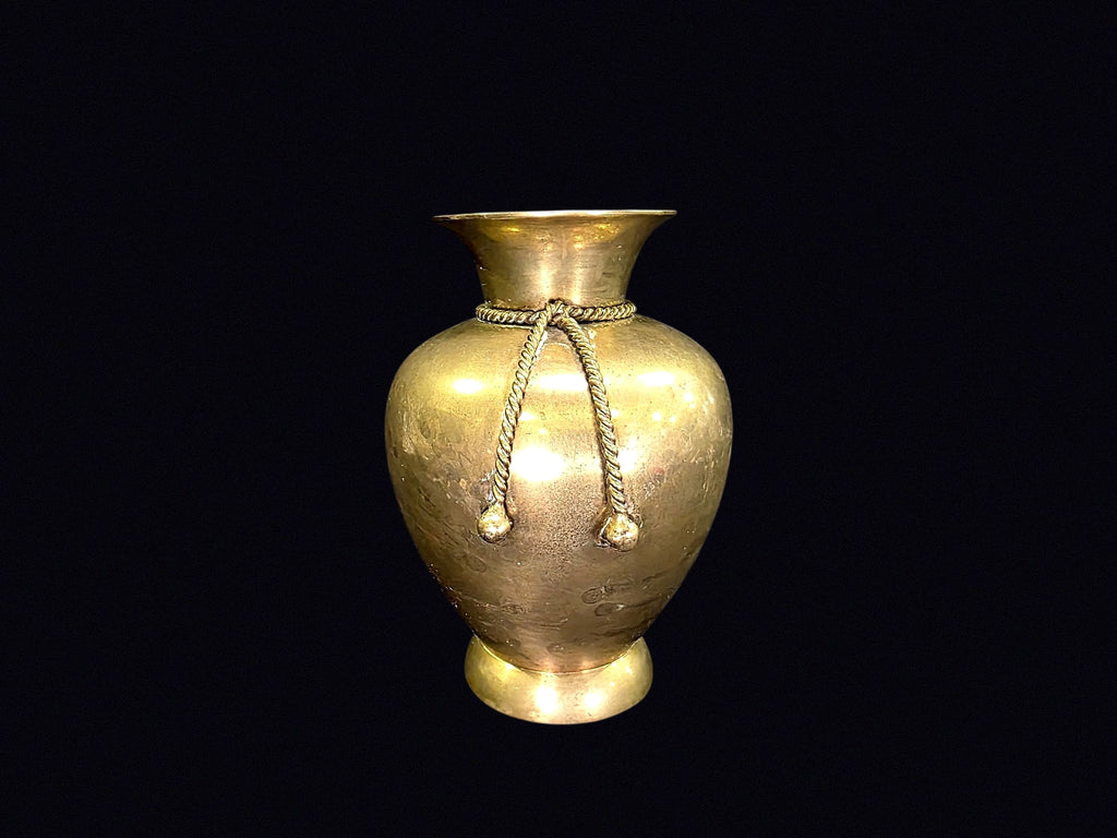 Indian Brass Baluster Vase Rope Tassel c1970