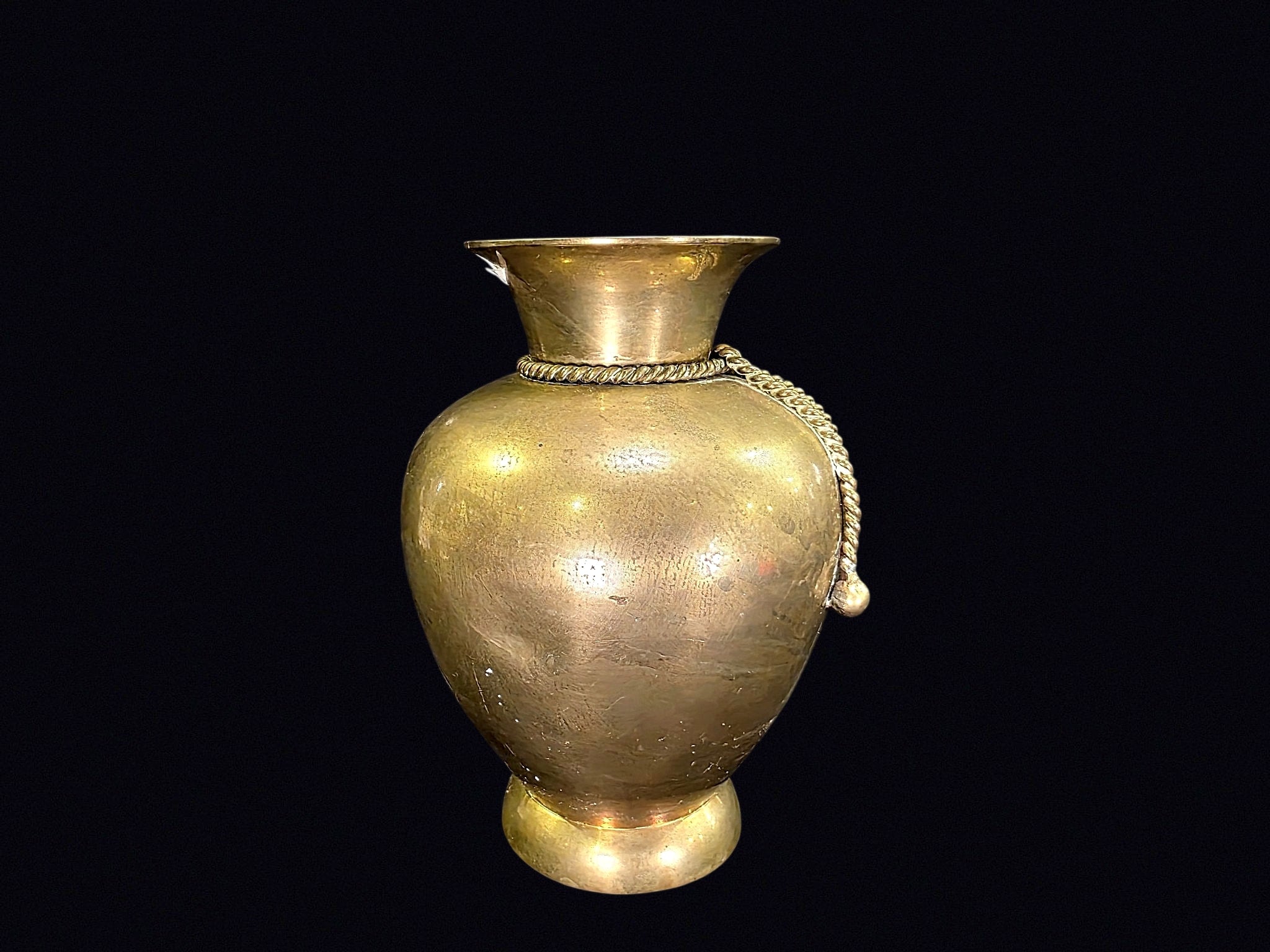 Indian Brass Baluster Vase Rope Tassel c1970