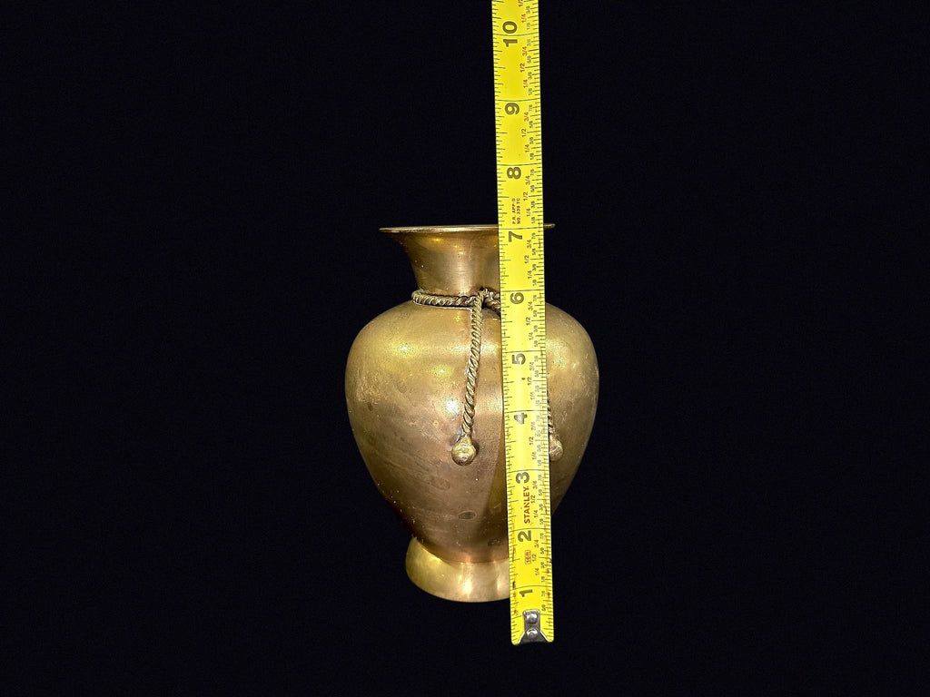 Indian Brass Baluster Vase Rope Tassel c1970