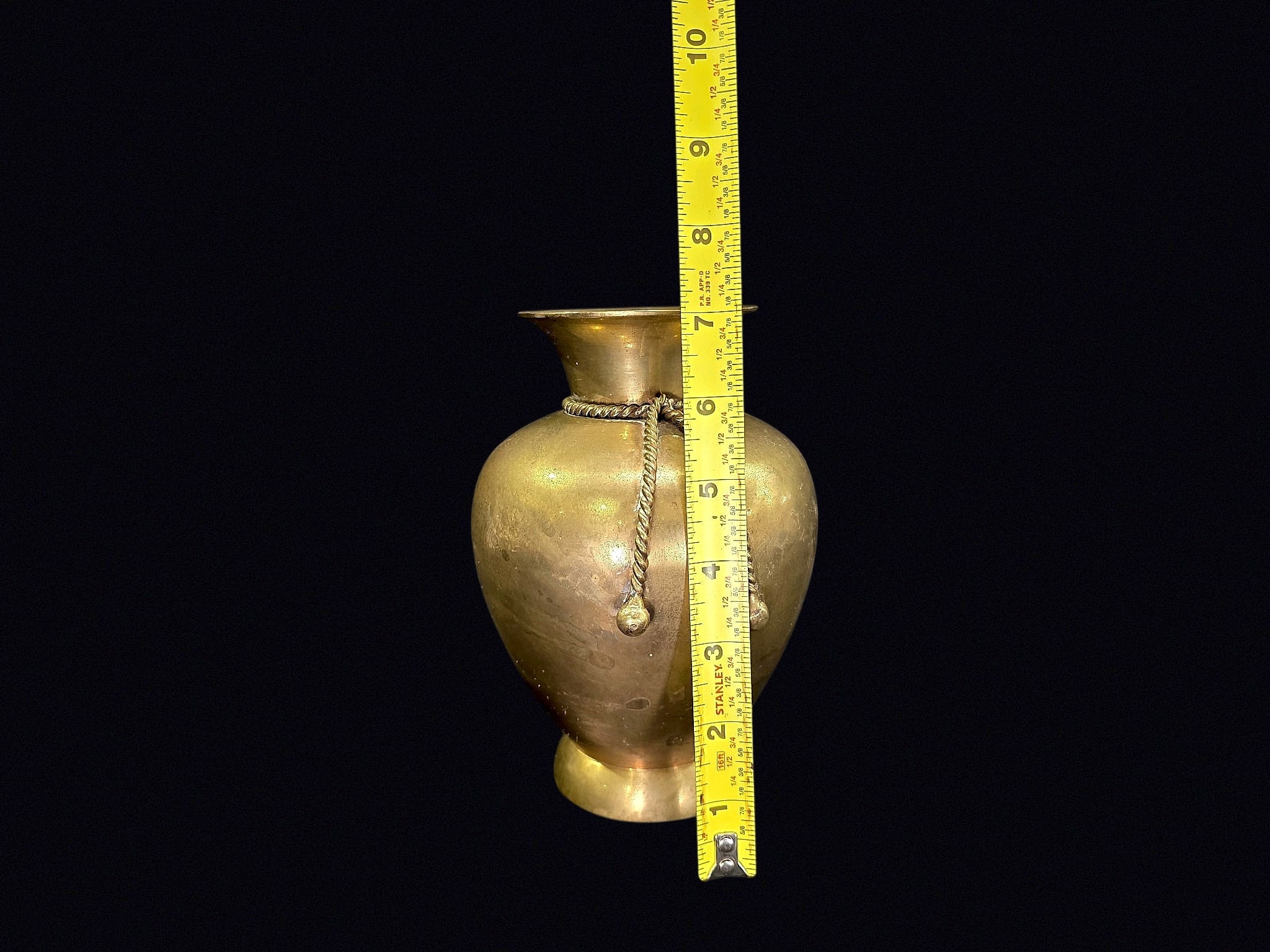 Indian Brass Baluster Vase Rope Tassel c1970