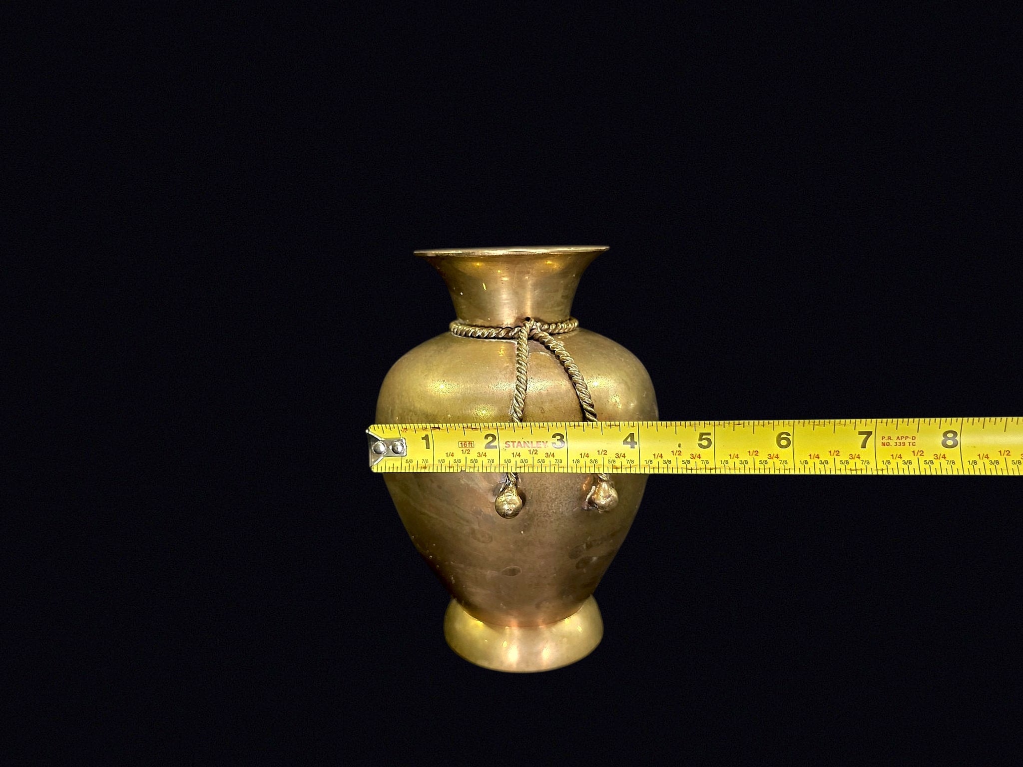 Indian Brass Baluster Vase Rope Tassel c1970