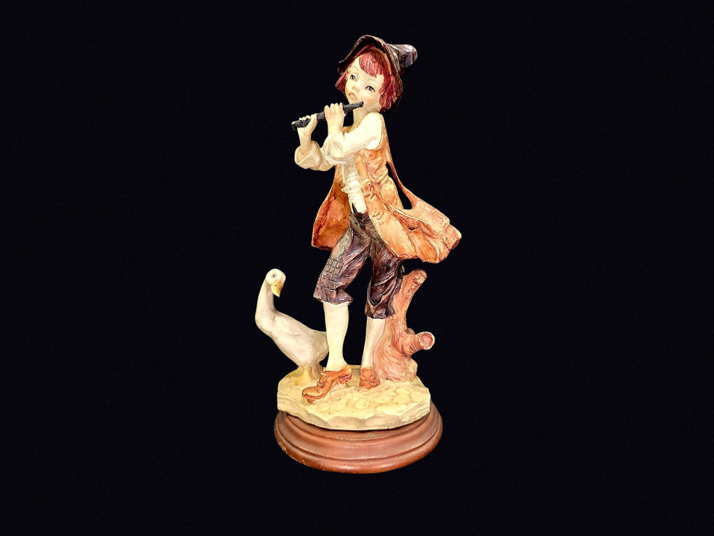 Capodimonte Style Boy Flute Goose Figurine