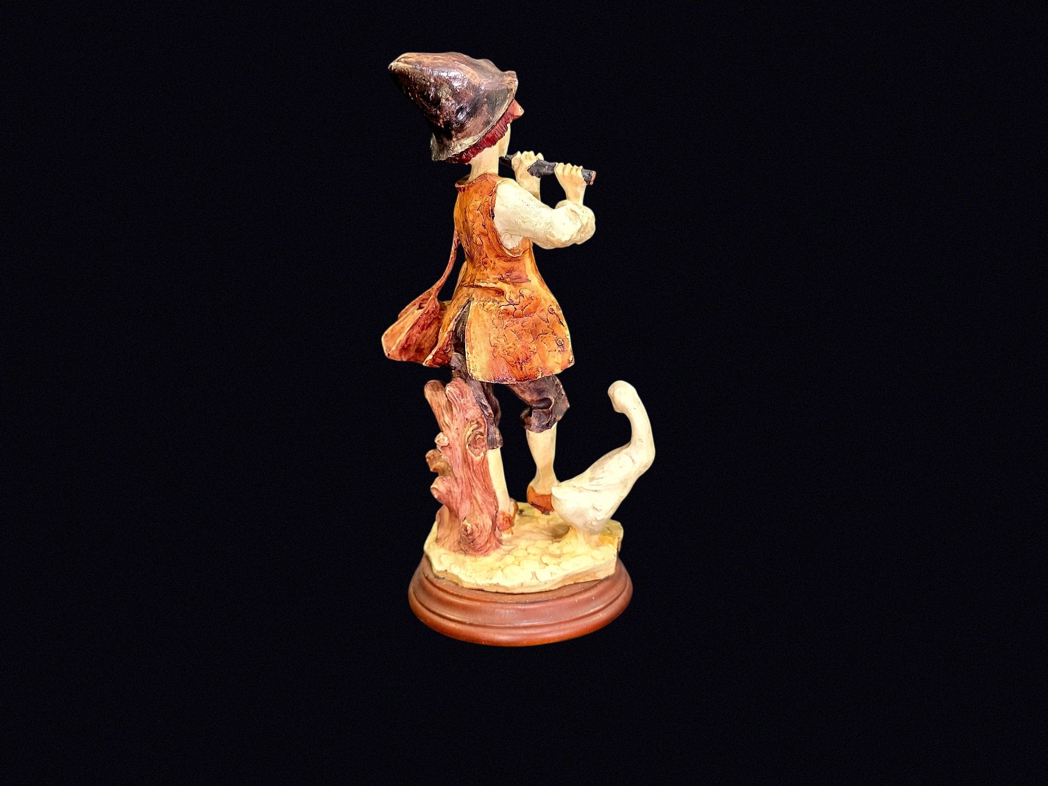 Capodimonte Style Boy Flute Goose Figurine