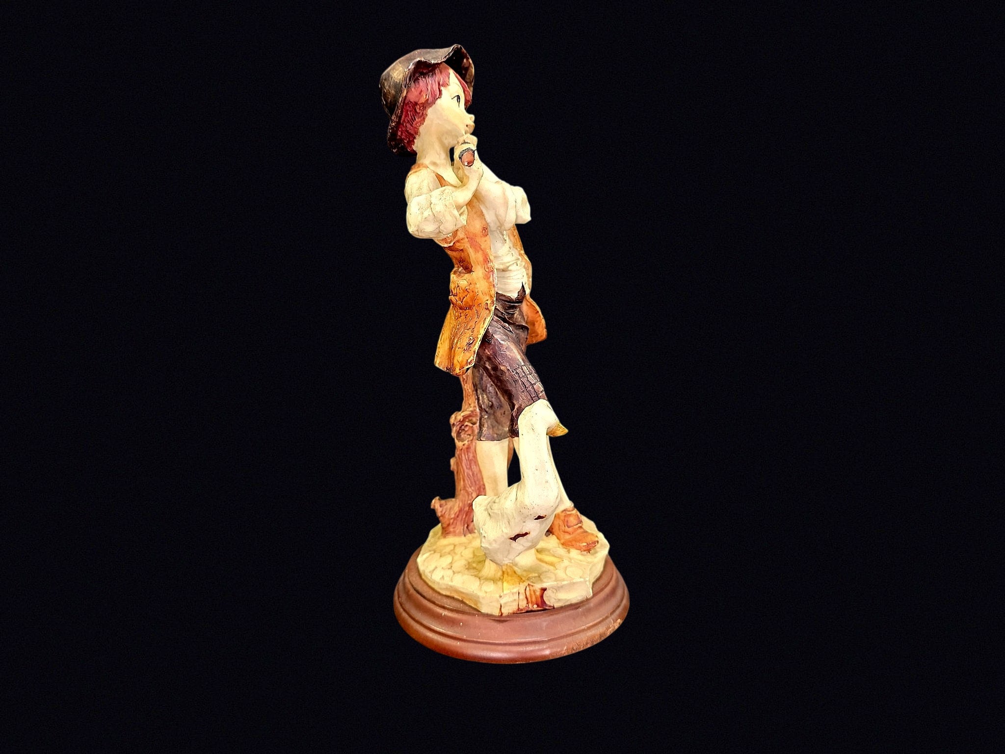 Capodimonte Style Boy Flute Goose Figurine