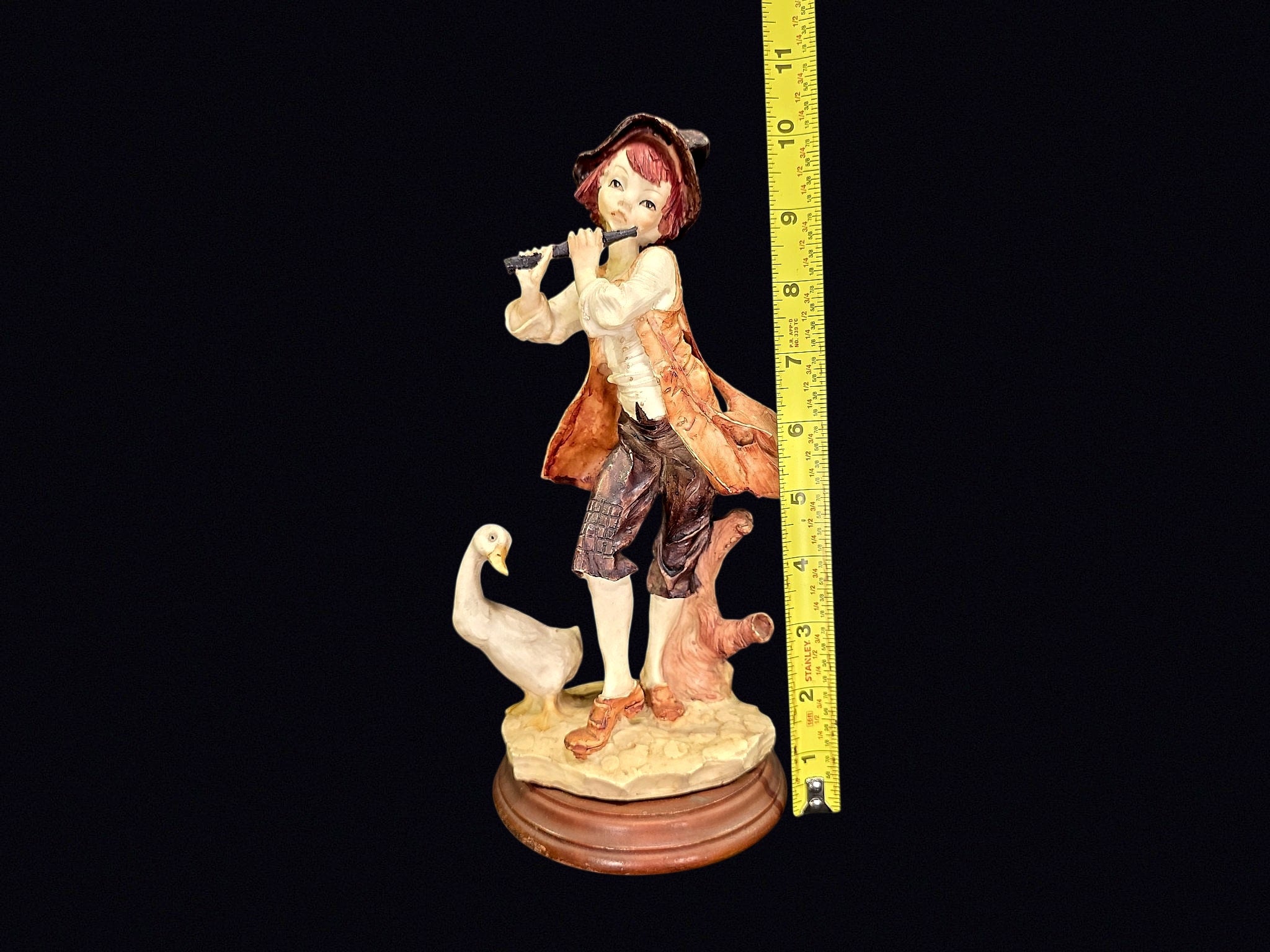 Capodimonte Style Boy Flute Goose Figurine