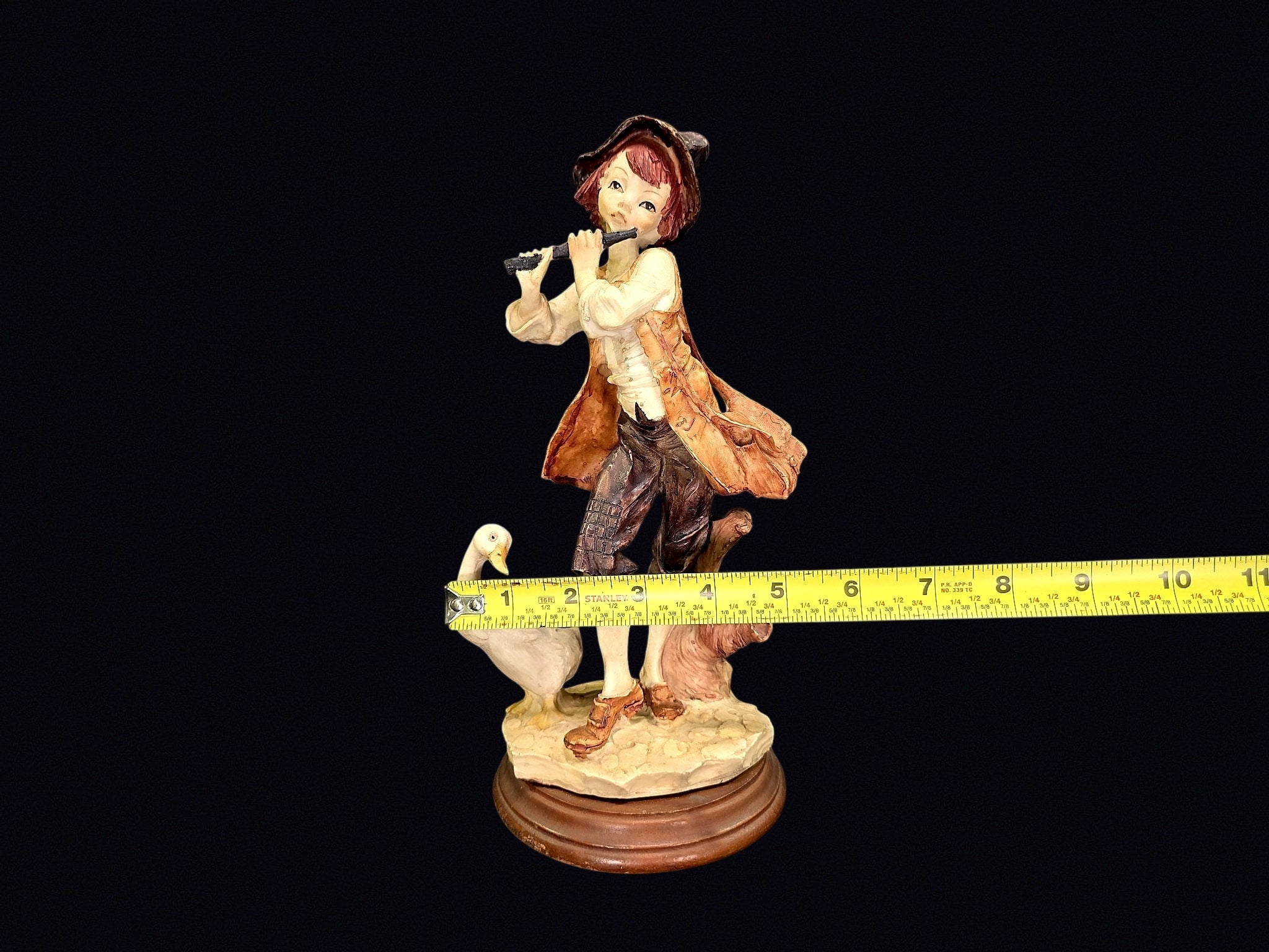 Capodimonte Style Boy Flute Goose Figurine