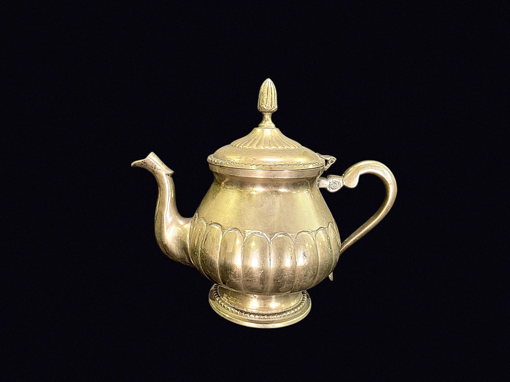 Victorian Silverplate Melon Teapot Acorn Finial