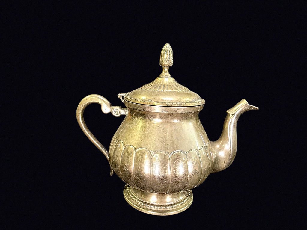 Victorian Silverplate Melon Teapot Acorn Finial