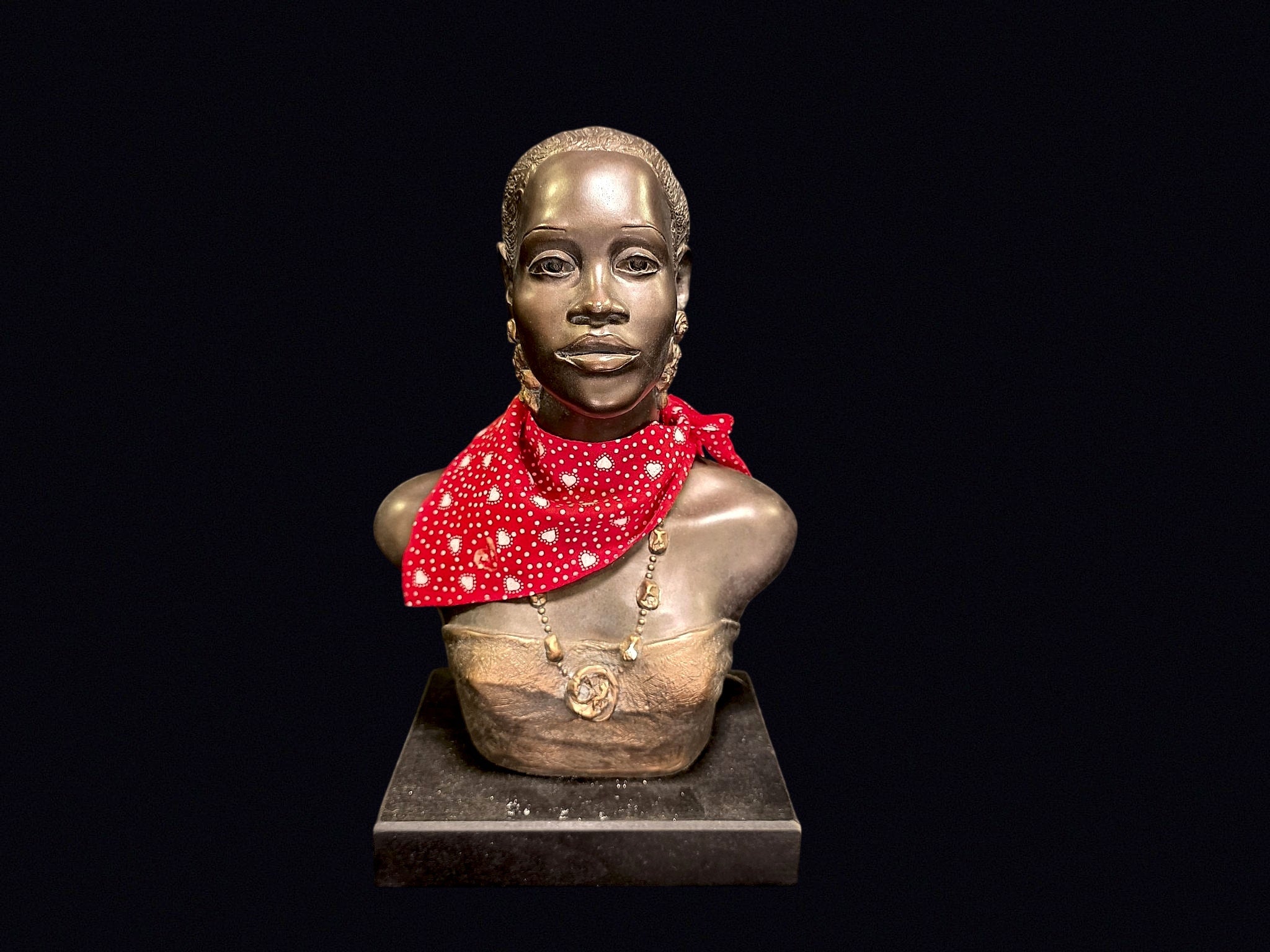 Resin Bronzed African Woman Bust on Plinth