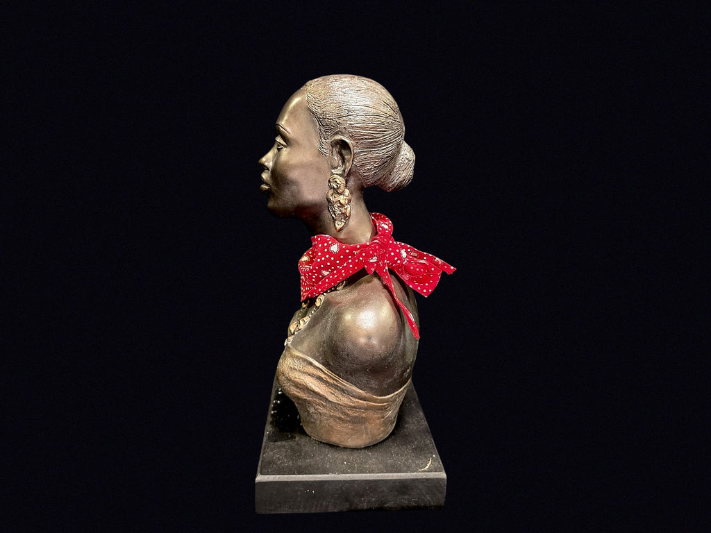 Resin Bronzed African Woman Bust on Plinth