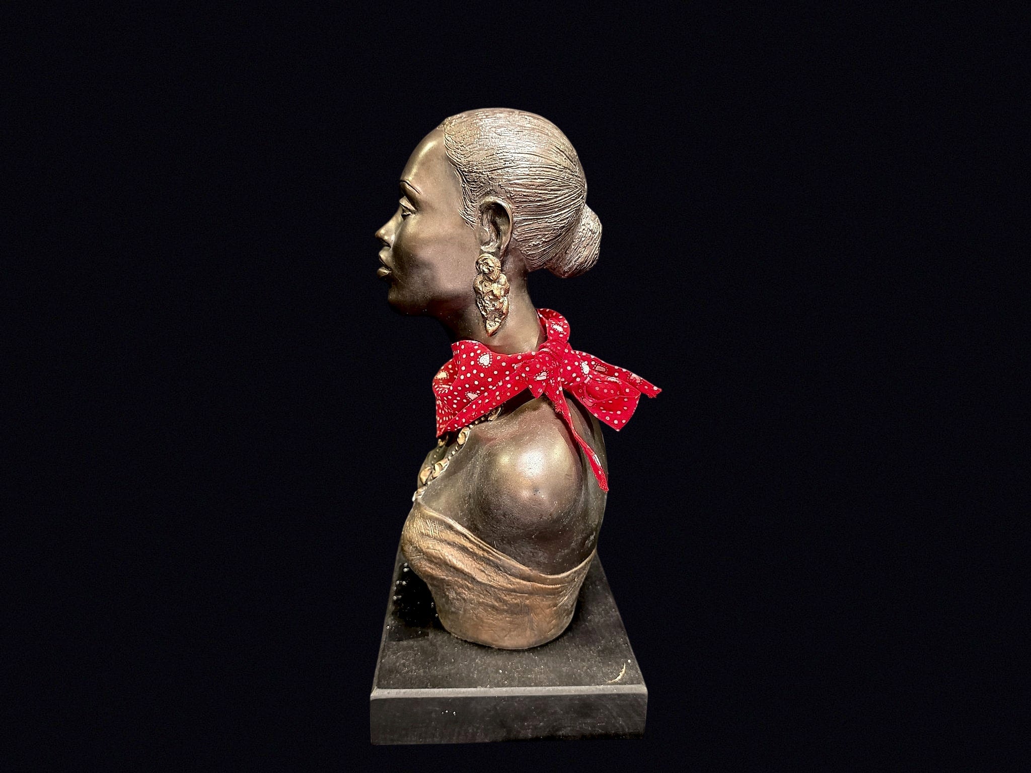 Resin Bronzed African Woman Bust on Plinth