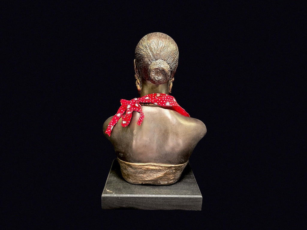 Resin Bronzed African Woman Bust on Plinth