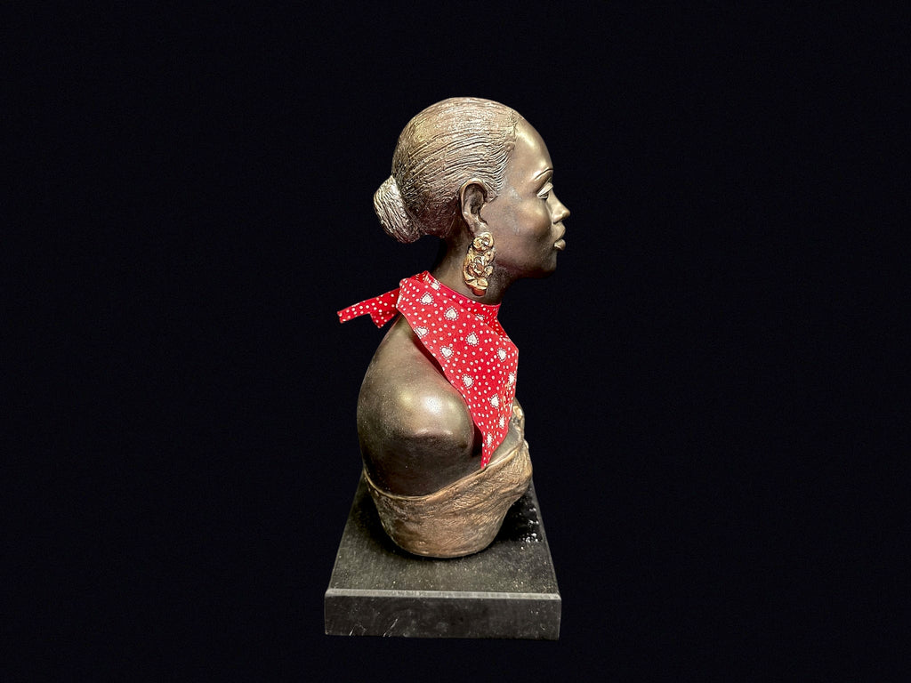 Resin Bronzed African Woman Bust on Plinth