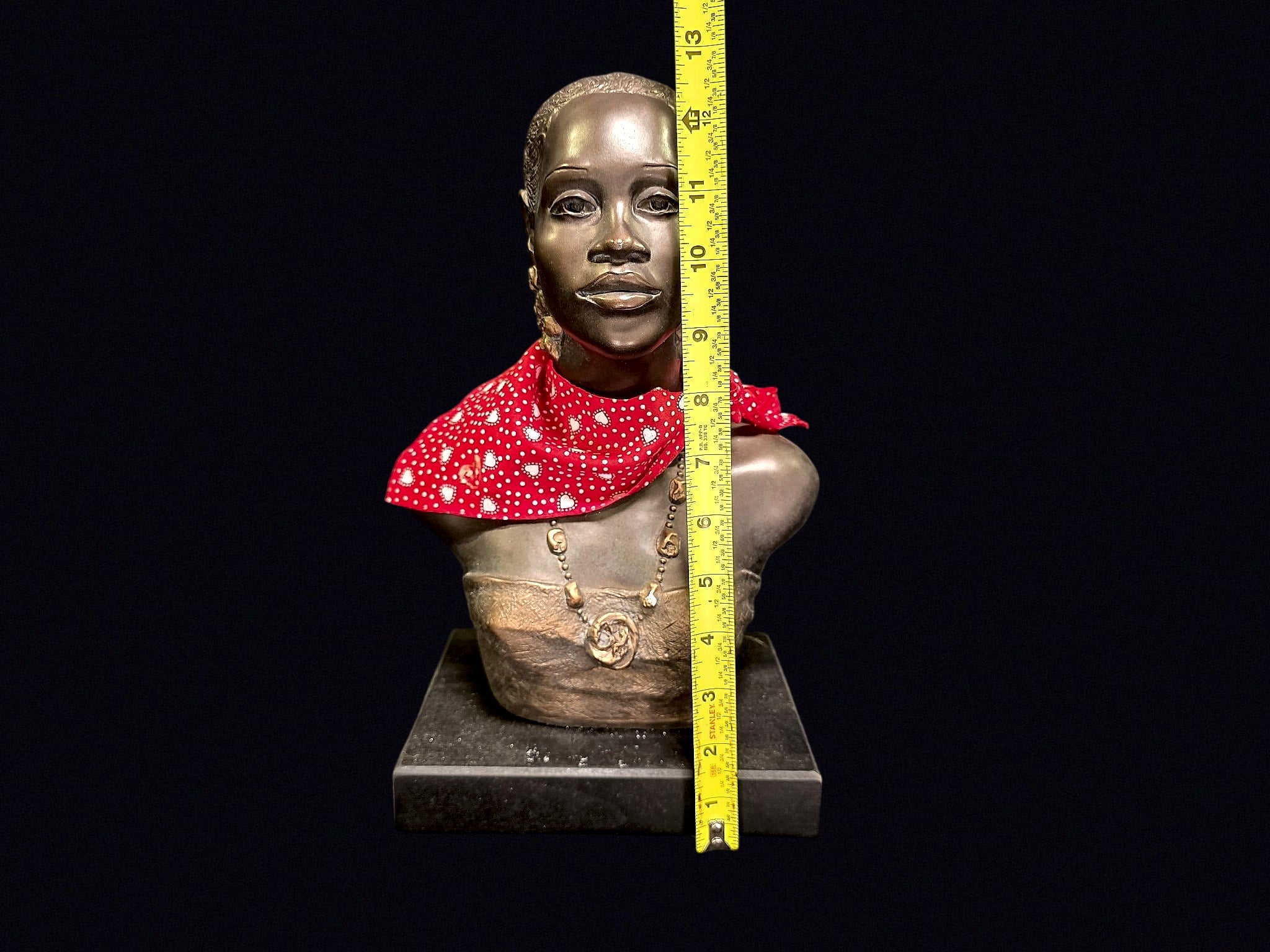 Resin Bronzed African Woman Bust on Plinth