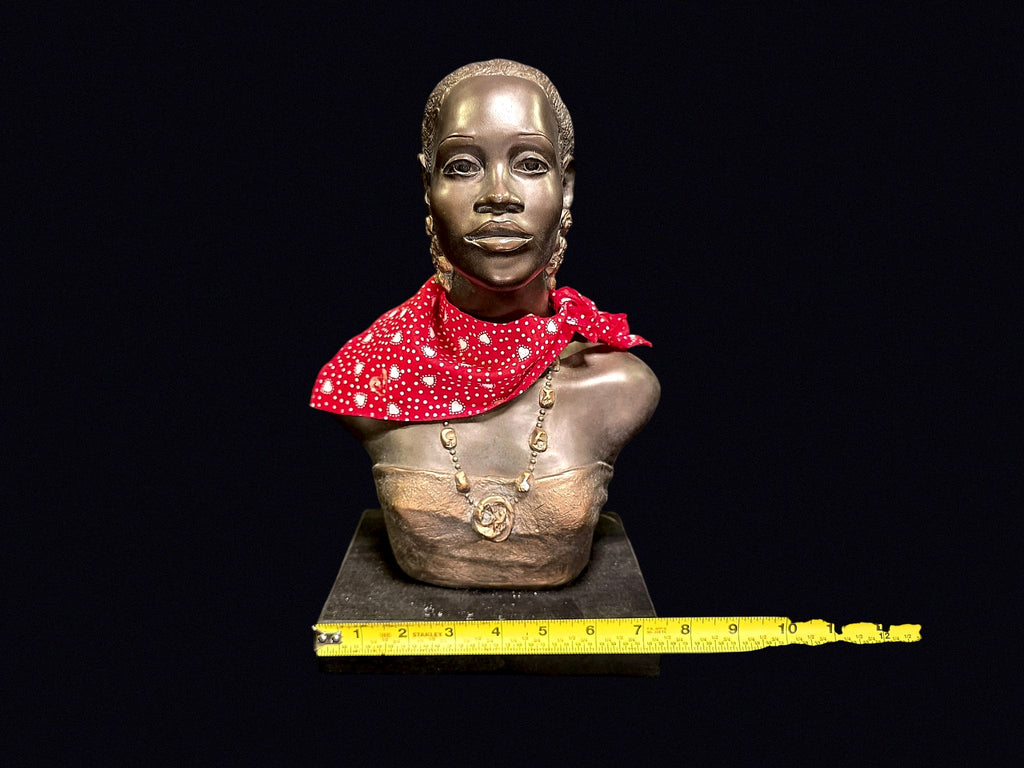 Resin Bronzed African Woman Bust on Plinth
