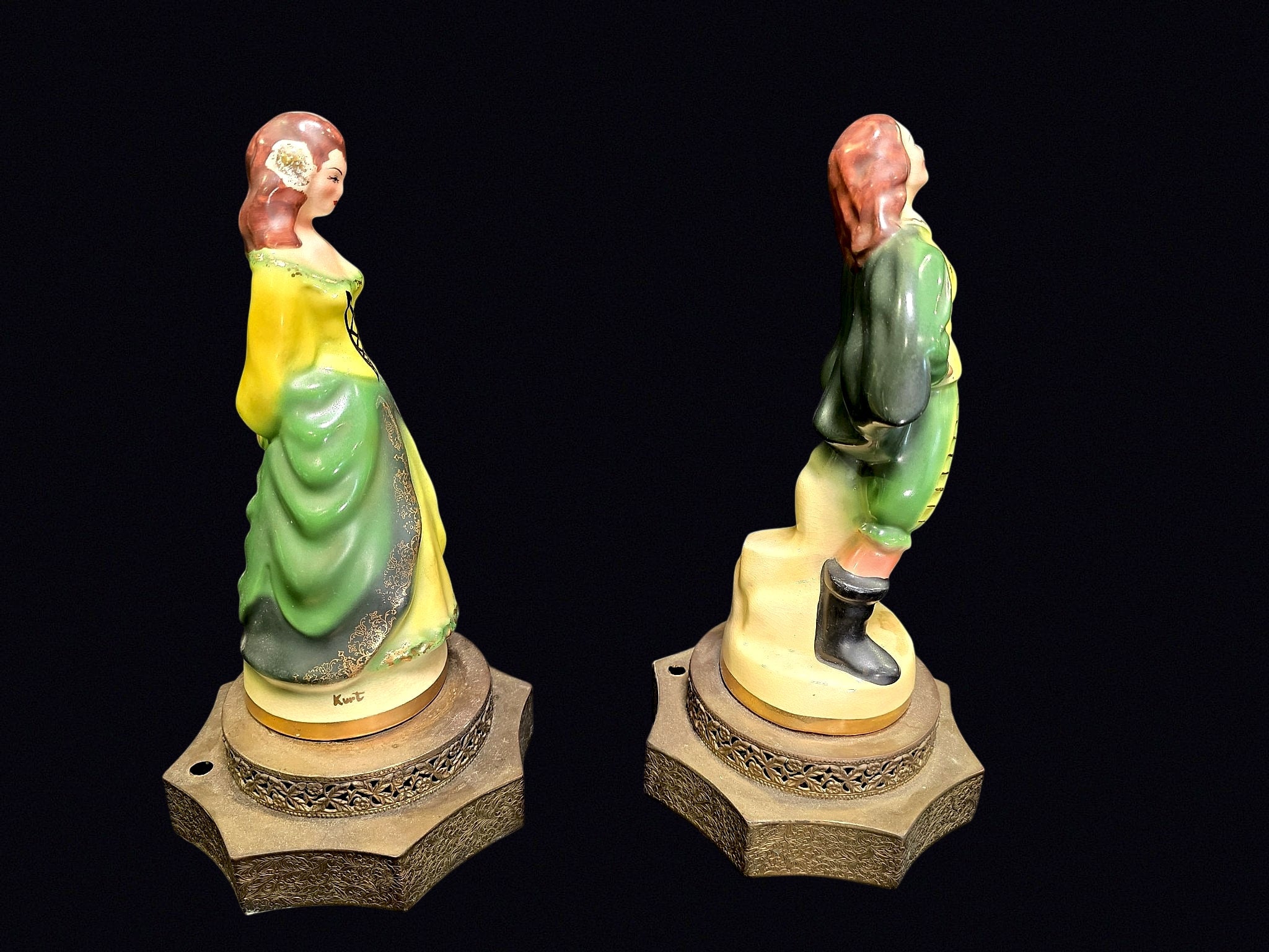 Chalkware Courting Couple Boudoir Lamps 1940s