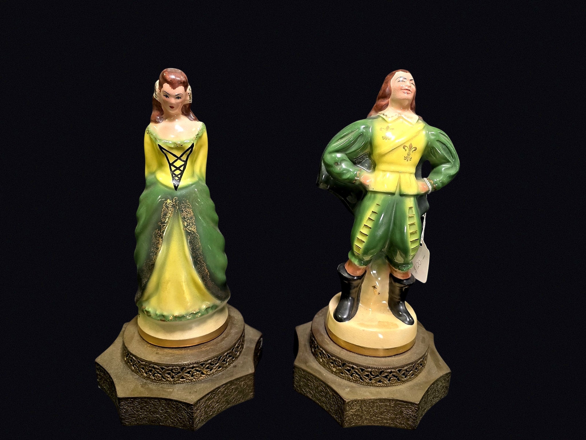 Chalkware Courting Couple Boudoir Lamps 1940s
