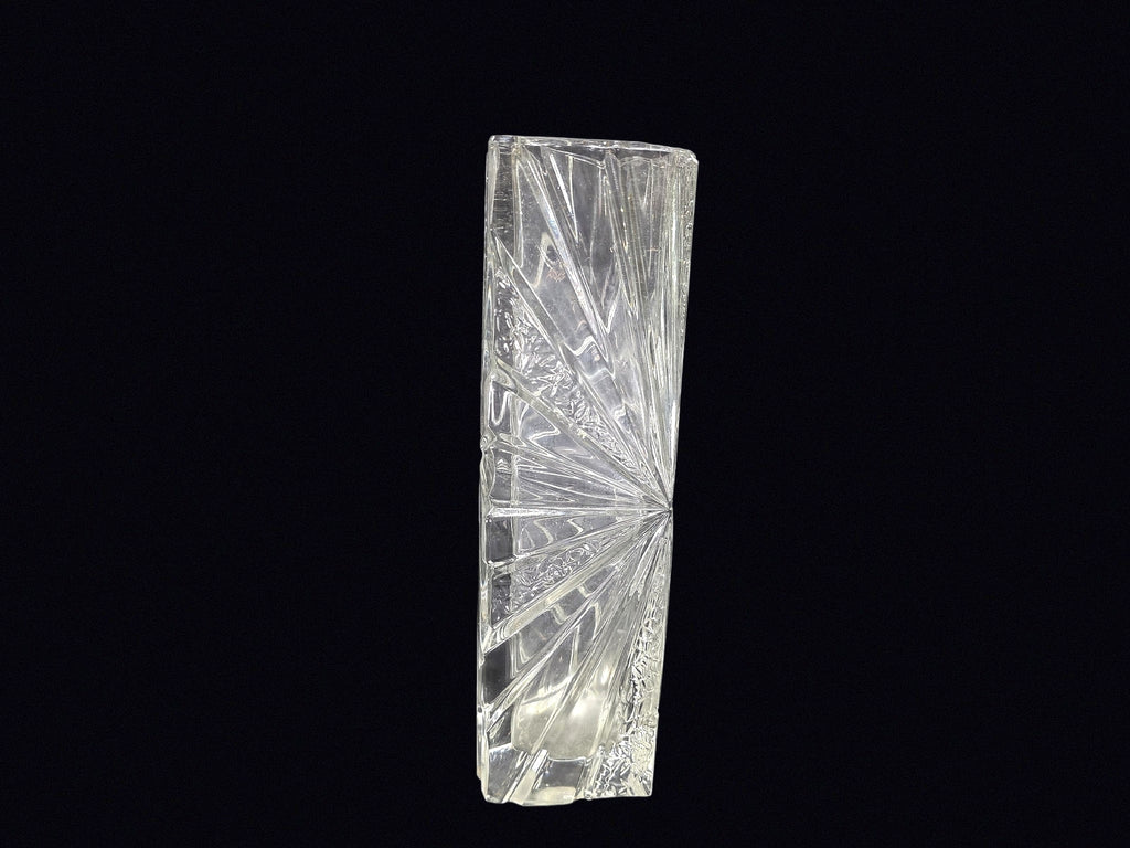 Pressed Glass Starburst Block Vase 10.5in