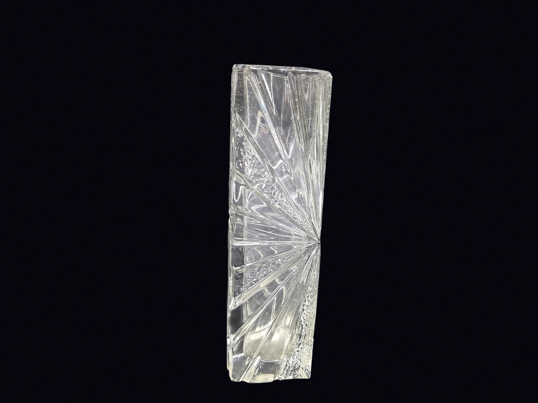 Pressed Glass Starburst Block Vase 10.5in