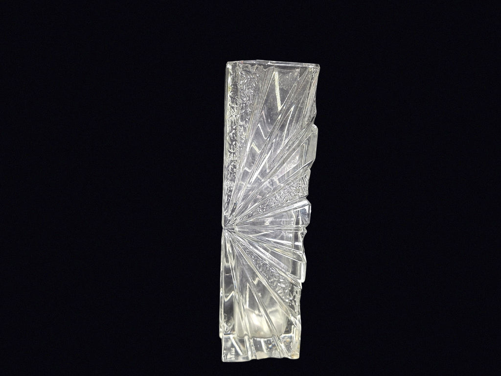 Pressed Glass Starburst Block Vase 10.5in