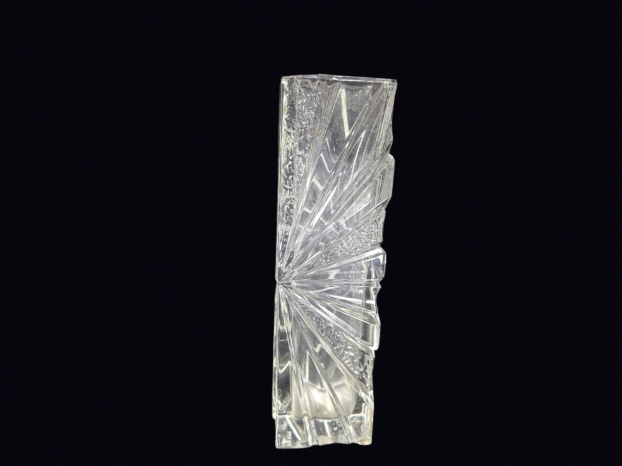 Pressed Glass Starburst Block Vase 10.5in