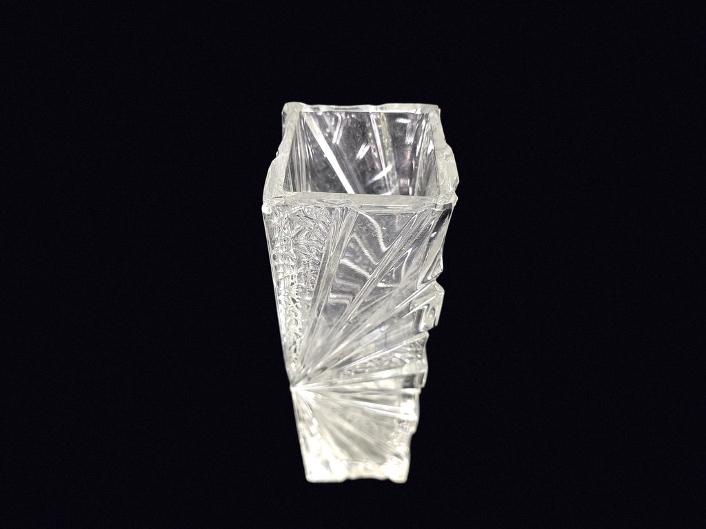 Pressed Glass Starburst Block Vase 10.5in