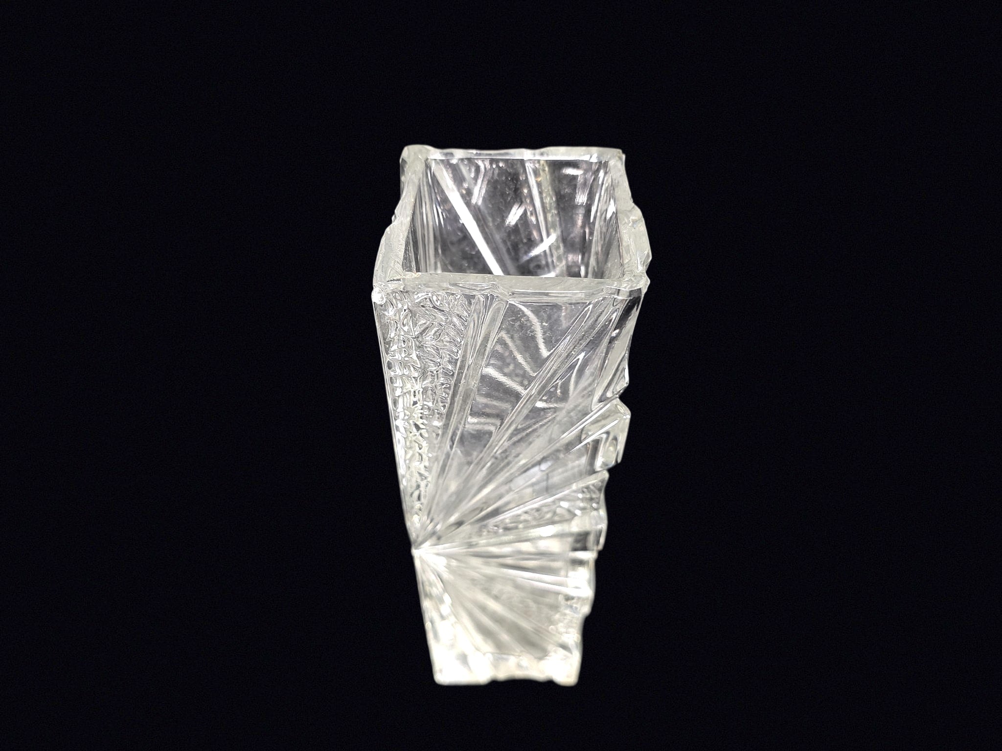 Pressed Glass Starburst Block Vase 10.5in
