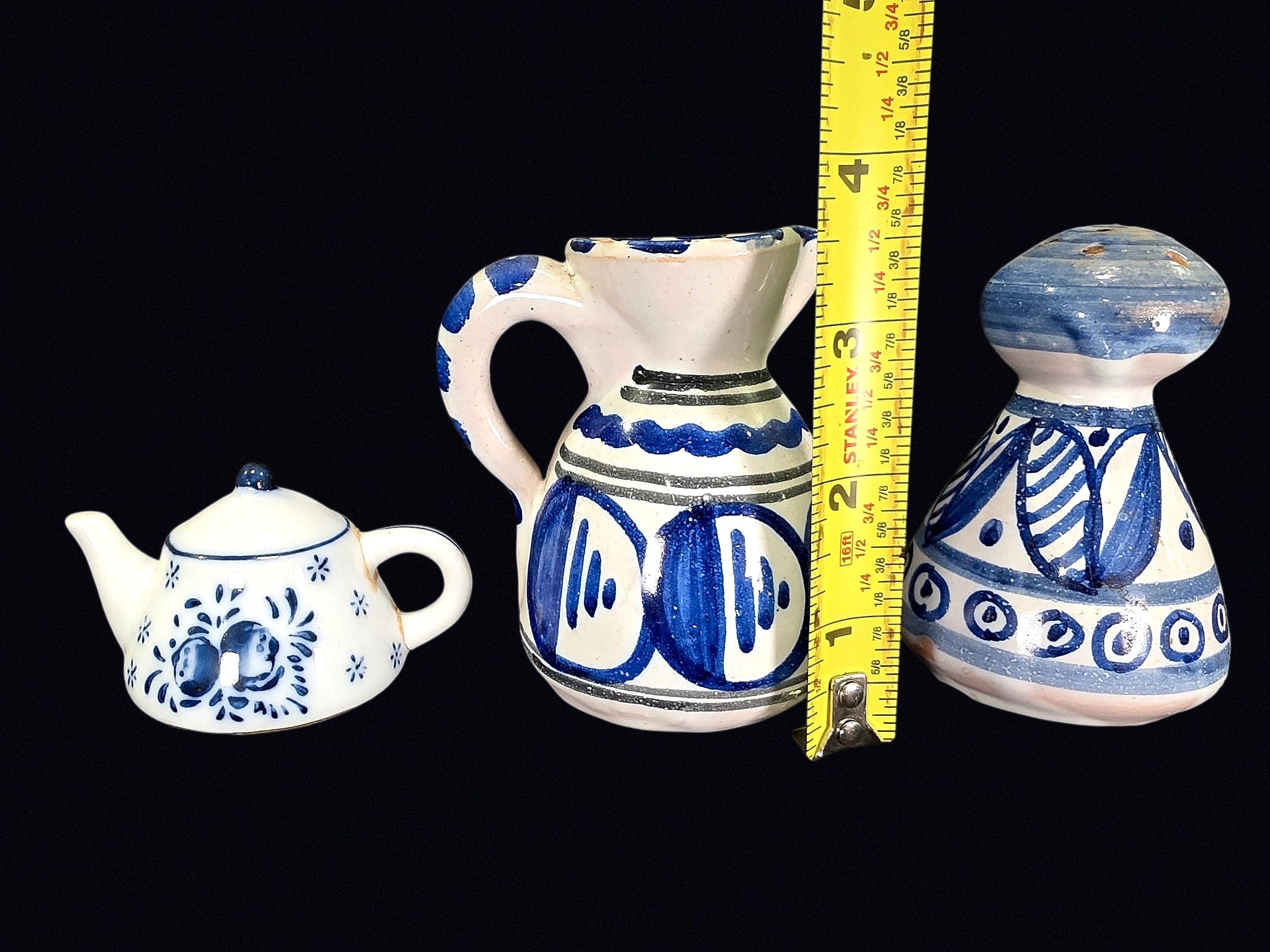 Spanish Blue White Pottery Lot Delft Teapot