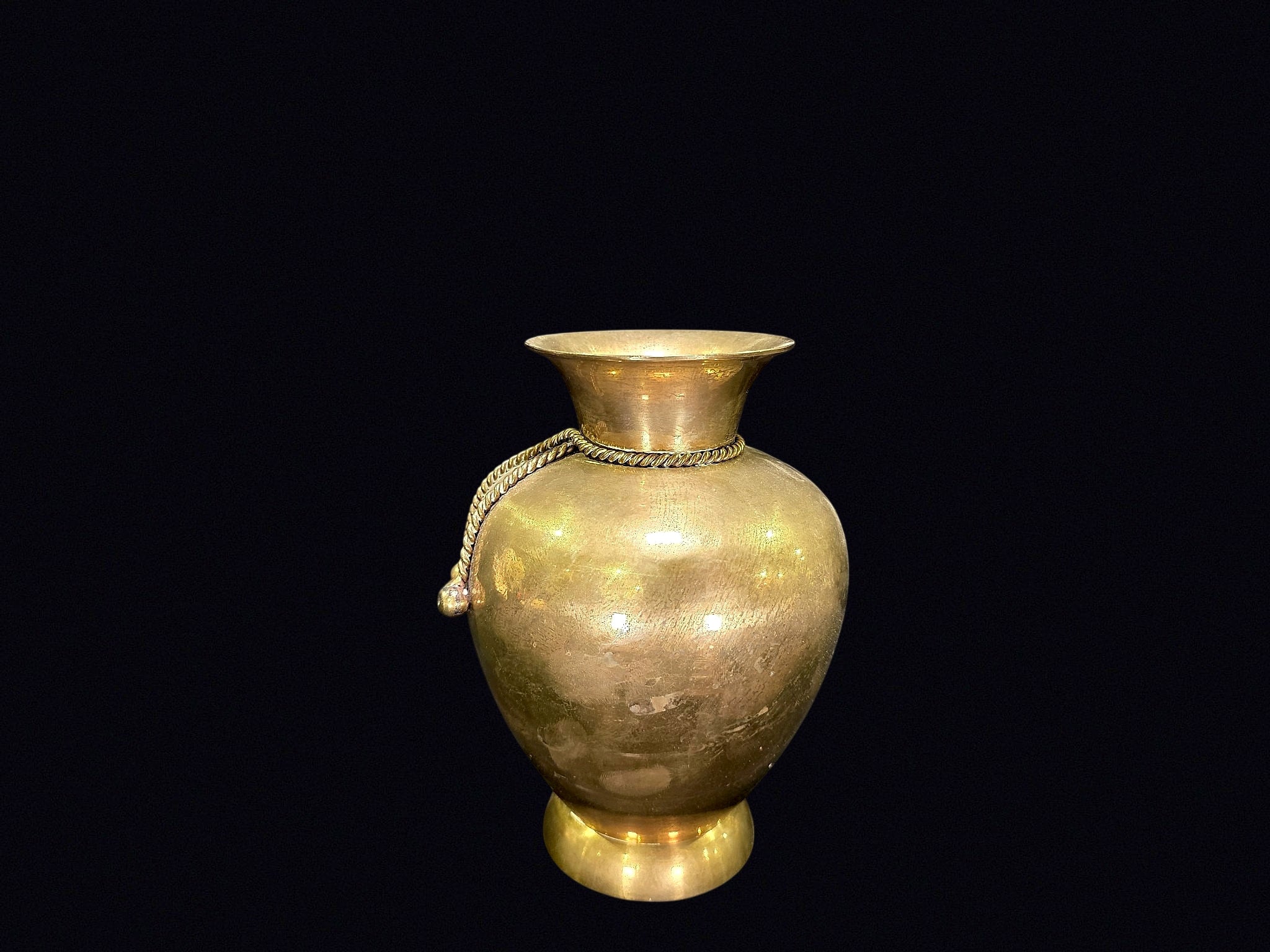 Indian Brass Baluster Vase Rope Tassel Late 20C